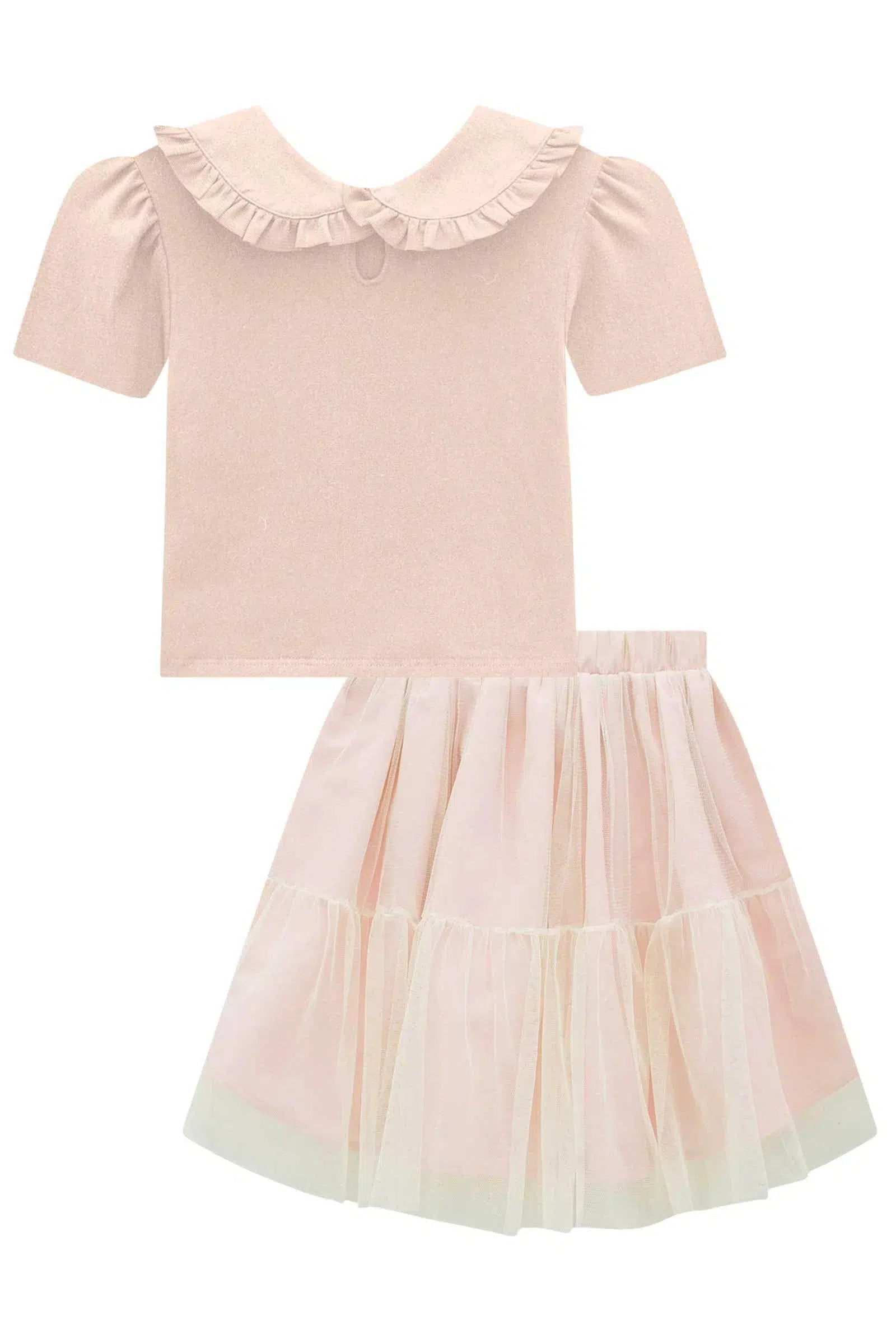 Conjunto Infantil de Blusa Boxy em Cotton e Saia em Tule. Com Shorts Embutido 82223 Infanti