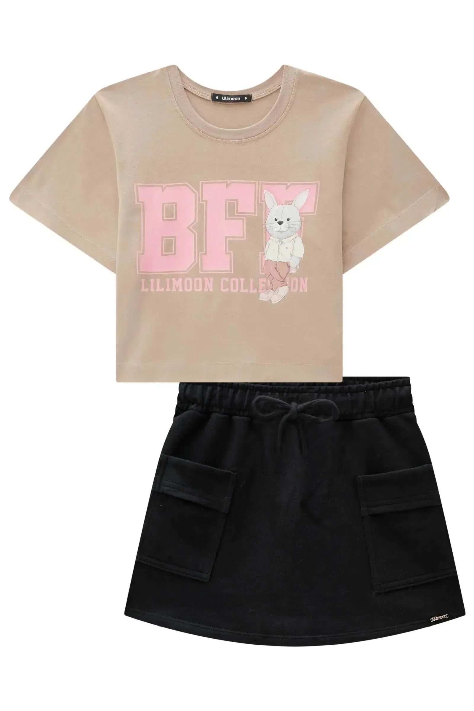 Conjunto de Blusa Boxy em Cotton e Short Saia em Moletom sem Pelúcia 84467 Lilimoon Teen Menina