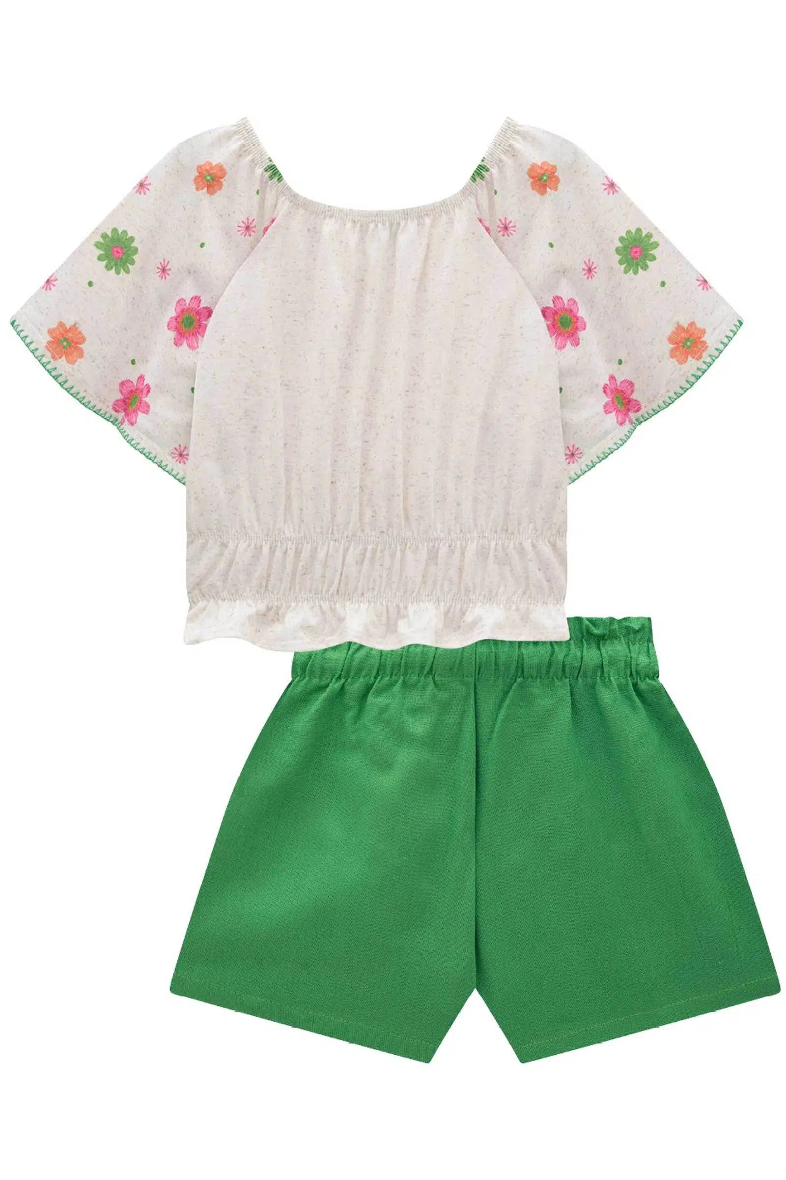 Conjunto de Blusa Boxy em Cotton e Shorts em Blend de Linho 76997 Kukiê