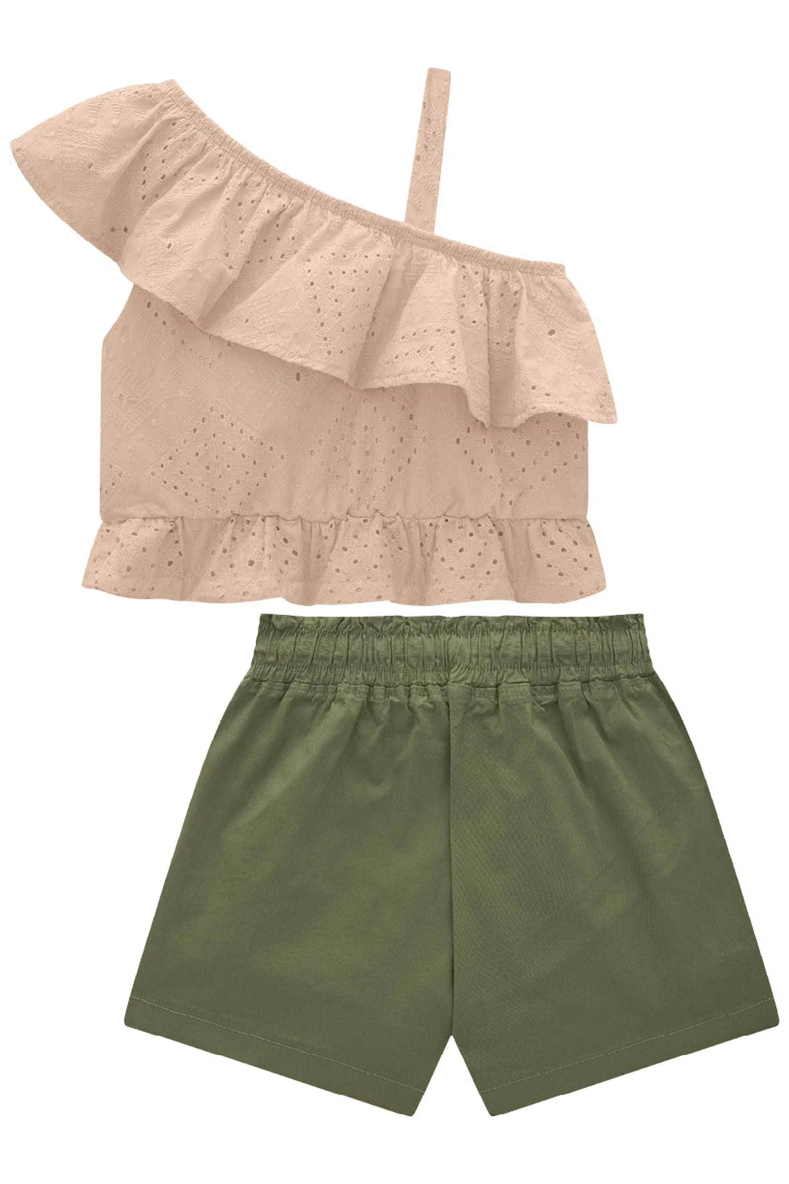 Conjunto de Blusa Boxy em Laise com Shorts em Sarja Onix com Elastano 76396 Infanti