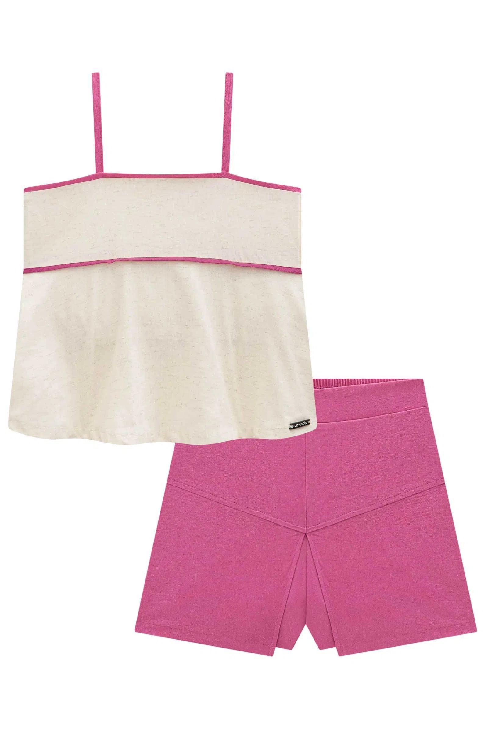 Conjunto de Blusa Boxy em Linho Delux e Short Saia em Viscose Linho 75834 Vic&Vicky