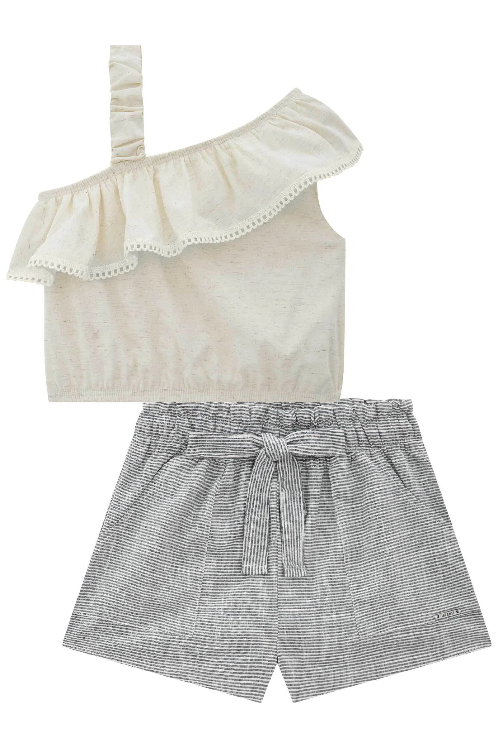 Conjunto de Blusa Boxy em Linho Deluxe e Shorts em Tecido Monterrey 78989 Infanti