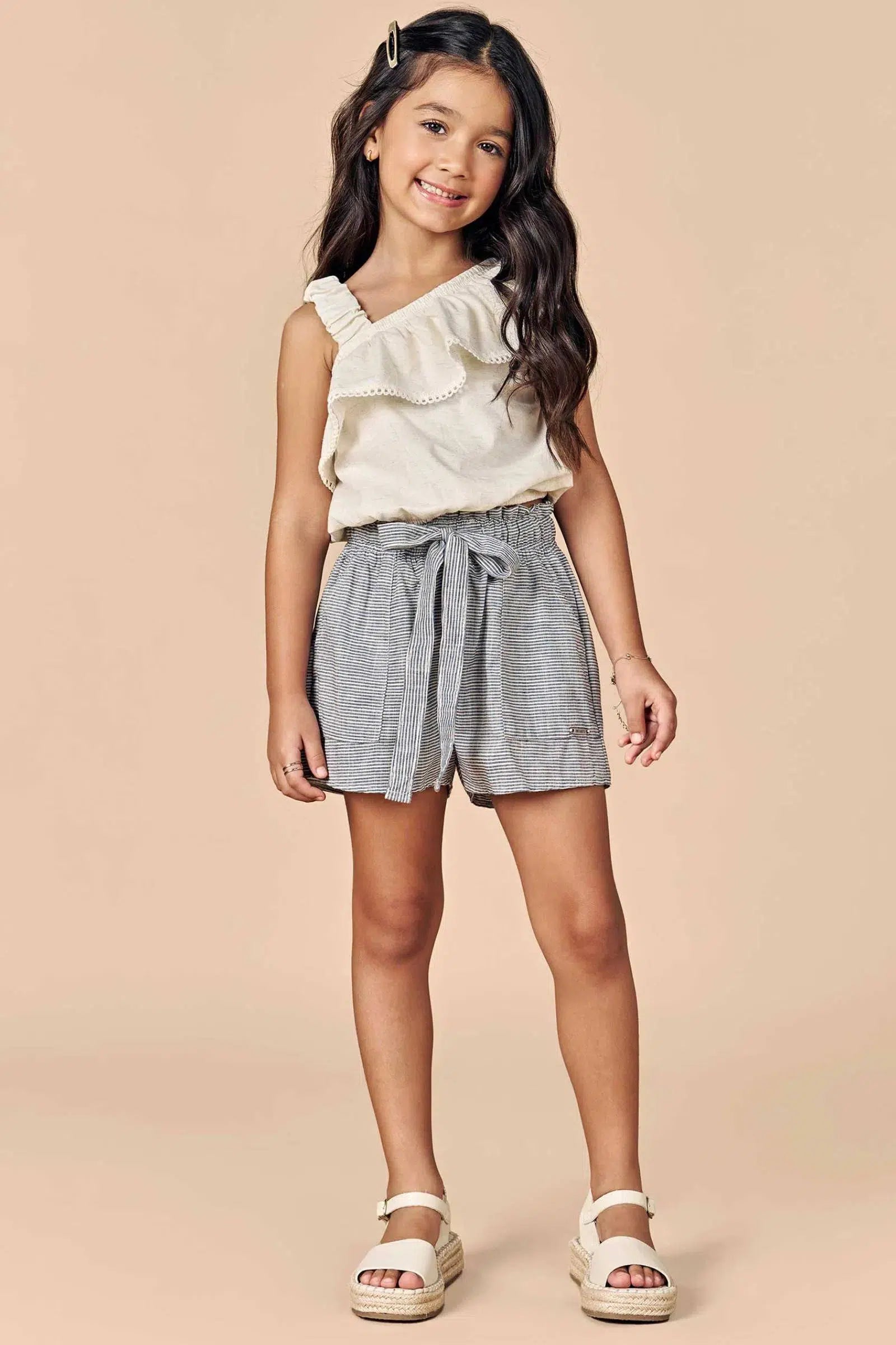 Conjunto de Blusa Boxy em Linho Deluxe e Shorts em Tecido Monterrey 78989 Infanti