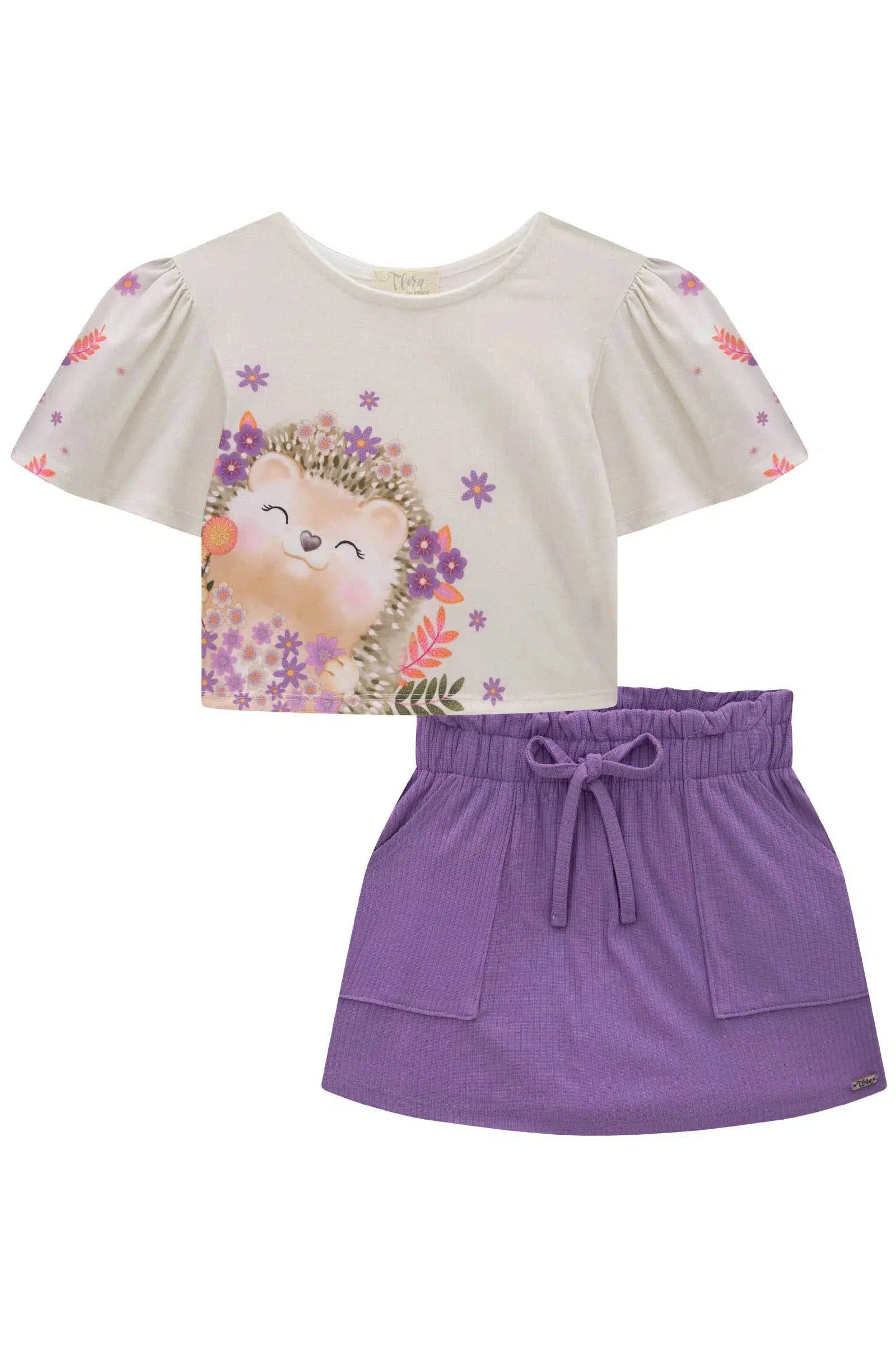 Conjunto Infantil de Blusa Boxy em Malha Fresh com Short Saia em Canelado Maui 81525 Infanti