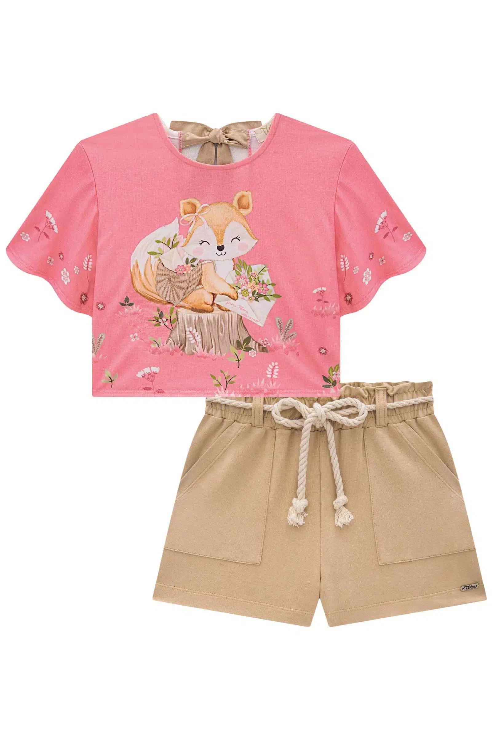 Conjunto Infantil de Blusa Boxy em Malha Fresh com Shorts em Molevisco 81492 Infanti