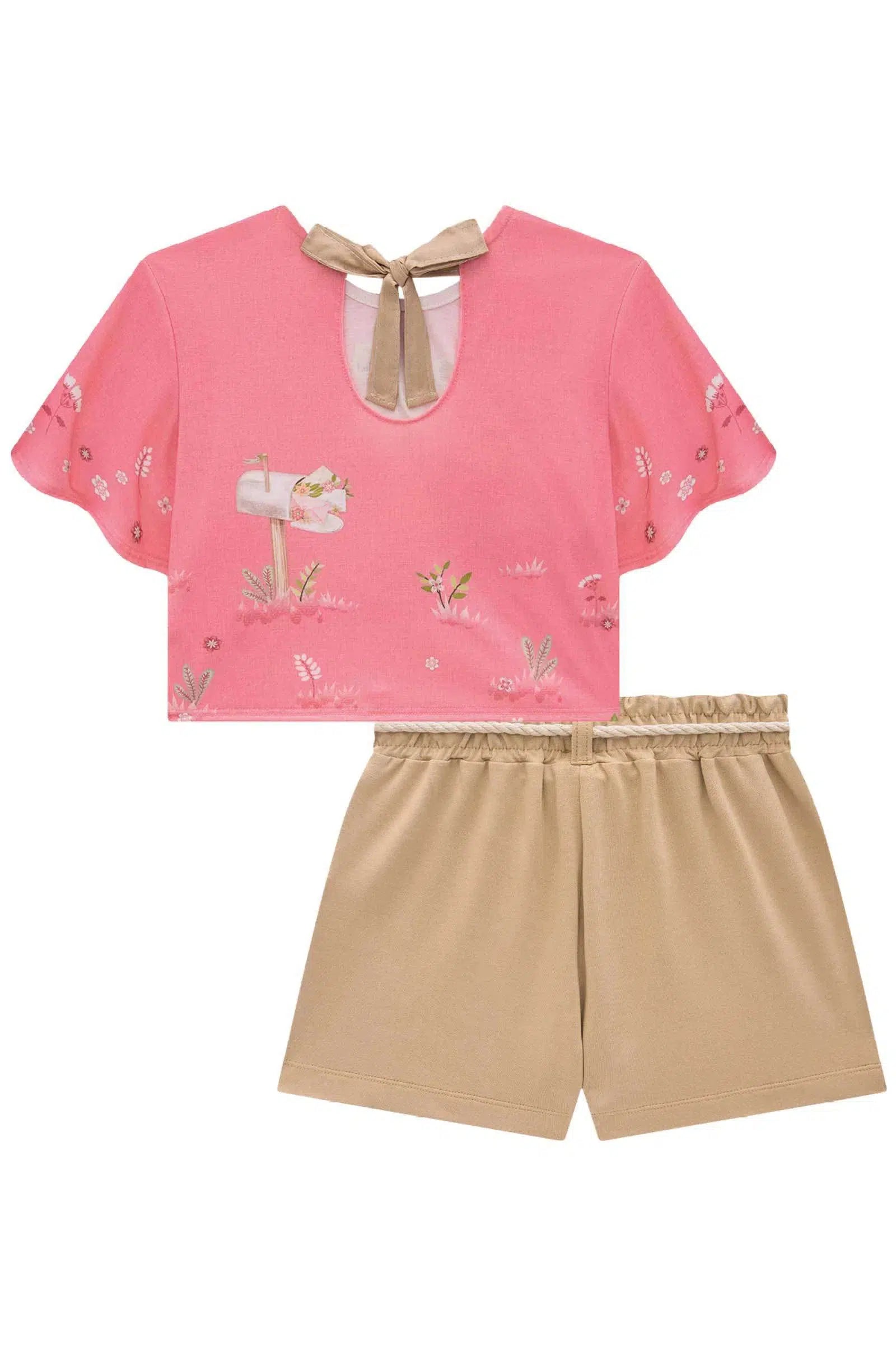 Conjunto Infantil de Blusa Boxy em Malha Fresh com Shorts em Molevisco 81492 Infanti