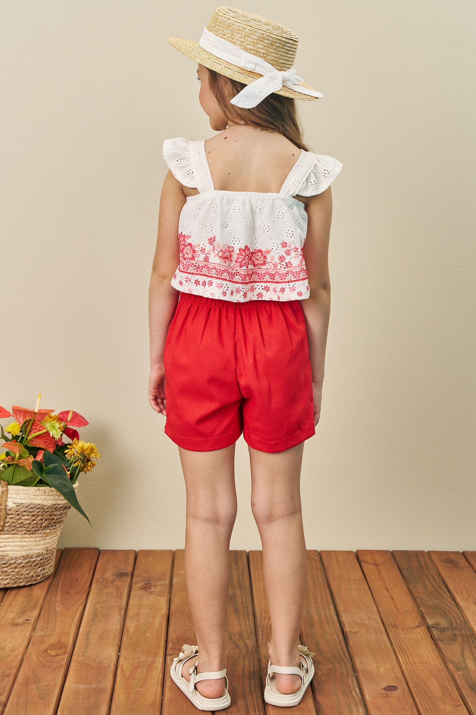 Conjunto de Blusa Boxy em Malha Laise com Short Saia em Linho 77084 Infanti