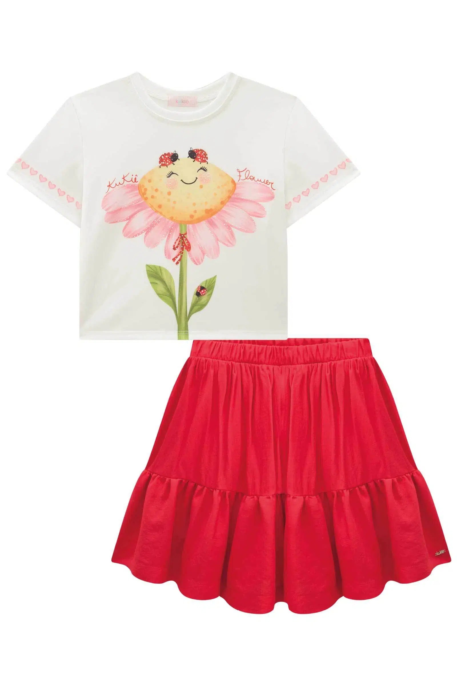 Conjunto Infantil Menina de Blusa Boxy em Malha Power e Saia em Blend de Viscose 81577 Kukiê