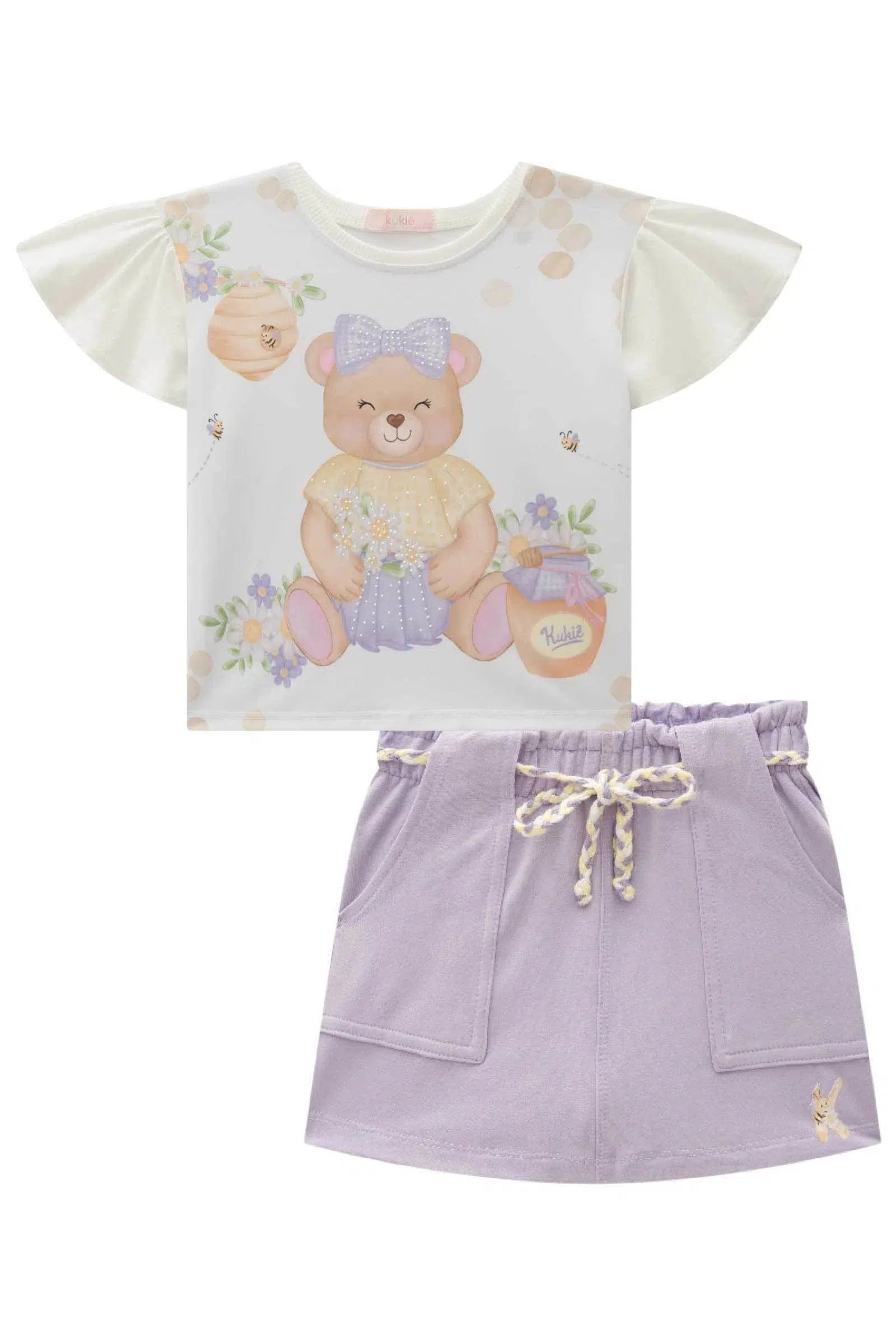 Conjunto Infantil Menina de Blusa Boxy em Malha Power e Short Saia em Molevisco 81597 Kukiê