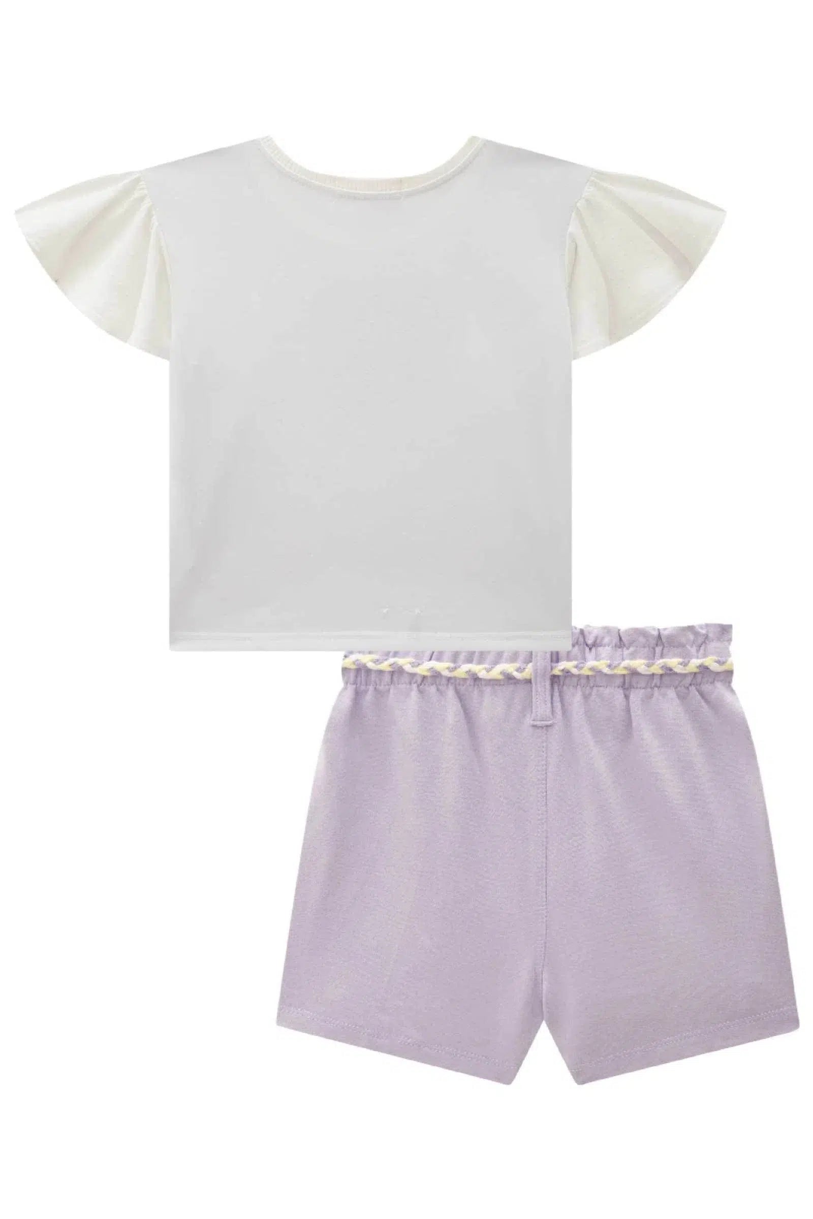 Conjunto Infantil Menina de Blusa Boxy em Malha Power e Short Saia em Molevisco 81597 Kukiê