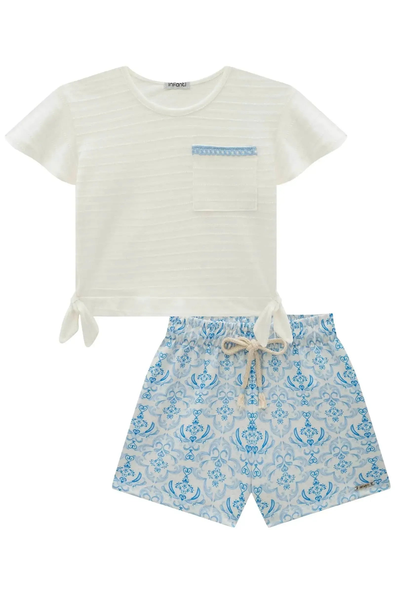 Conjunto de Blusa Boxy em Malha Textura e Shorts em Molecotton 84877 Infanti Infantil Menina