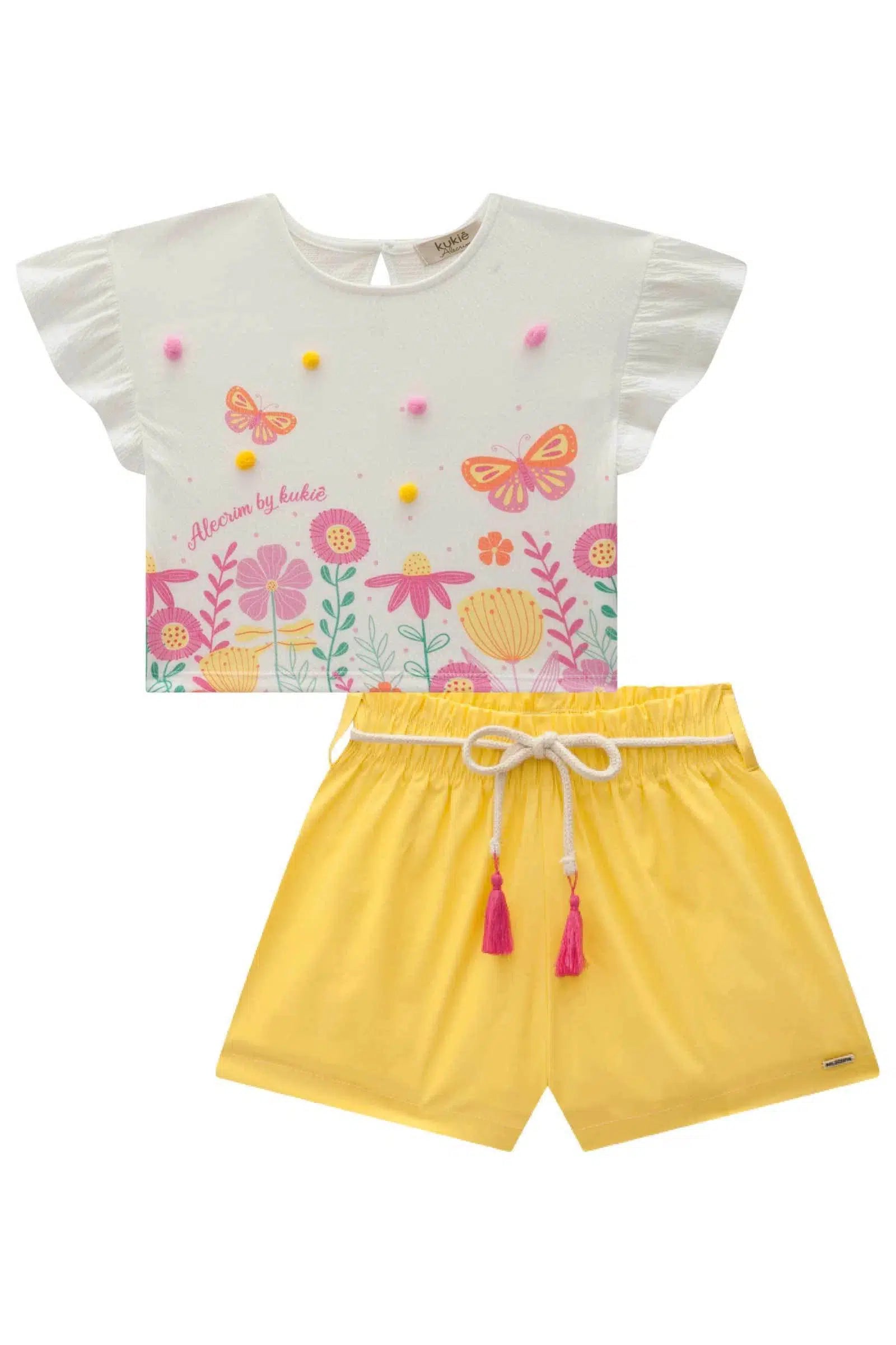 Conjunto Infantil Menina de Blusa Boxy em Malha Wave e Shorts em Tricoline com Elastano 81756 Kukiê