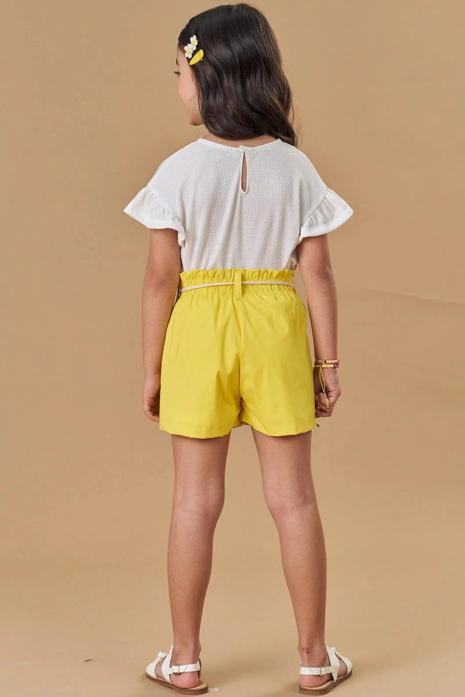 Conjunto Infantil Menina de Blusa Boxy em Malha Wave e Shorts em Tricoline com Elastano 81756 Kukiê