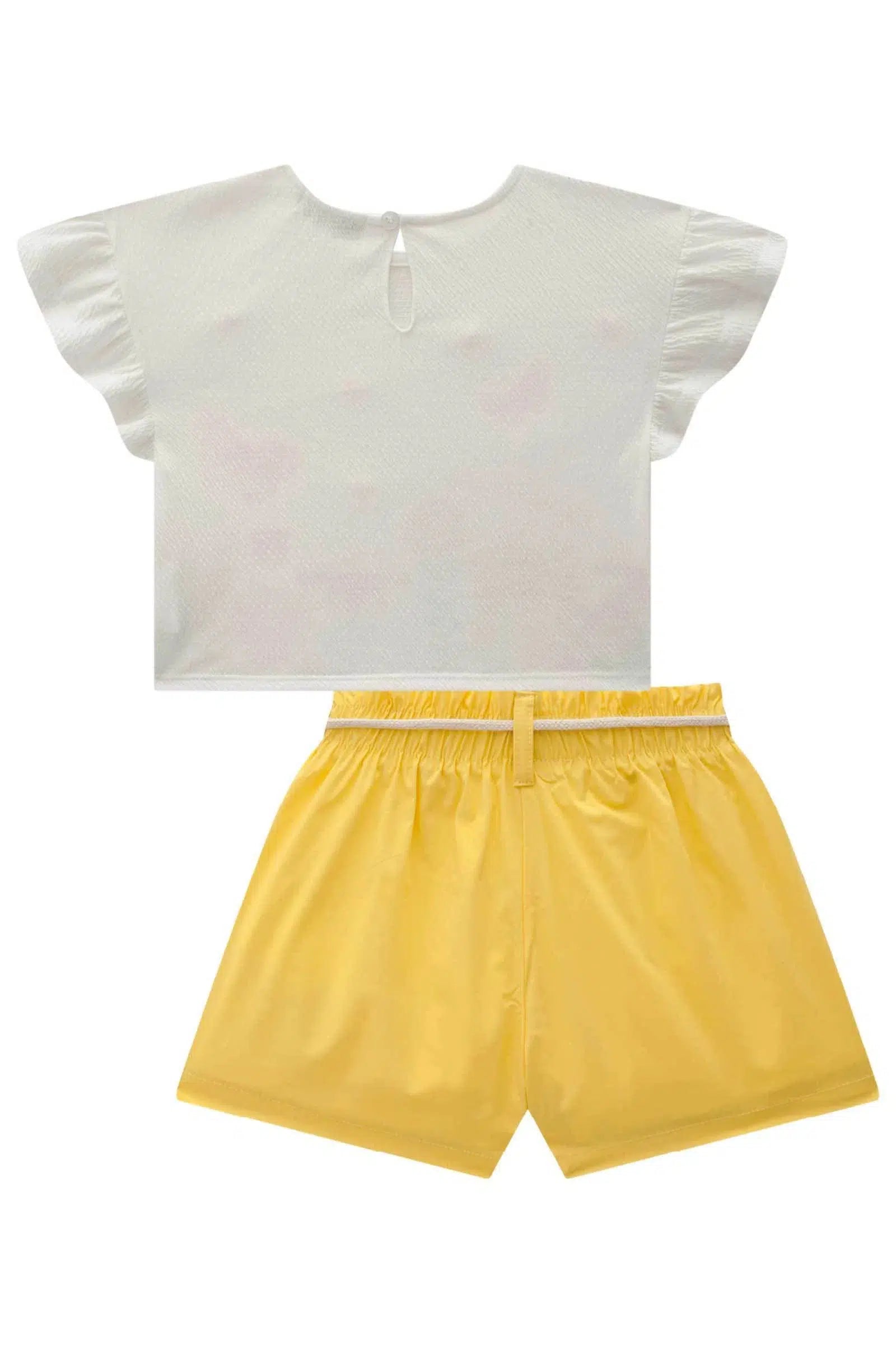 Conjunto Infantil Menina de Blusa Boxy em Malha Wave e Shorts em Tricoline com Elastano 81756 Kukiê