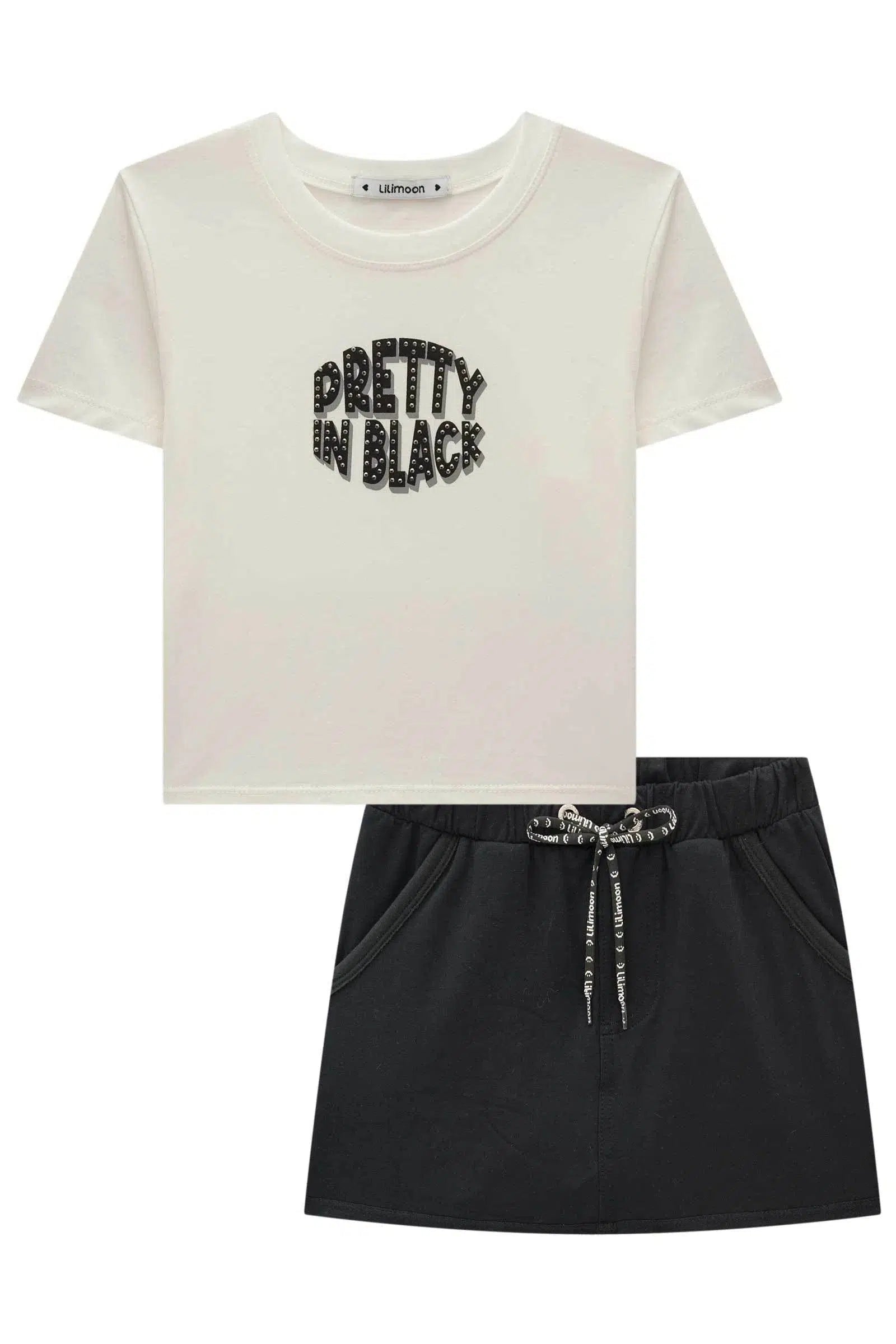 Conjunto Teen Menina de Blusa Boxy em Meia Malha e Short Saia em Molecotton 81804 Lilimoon