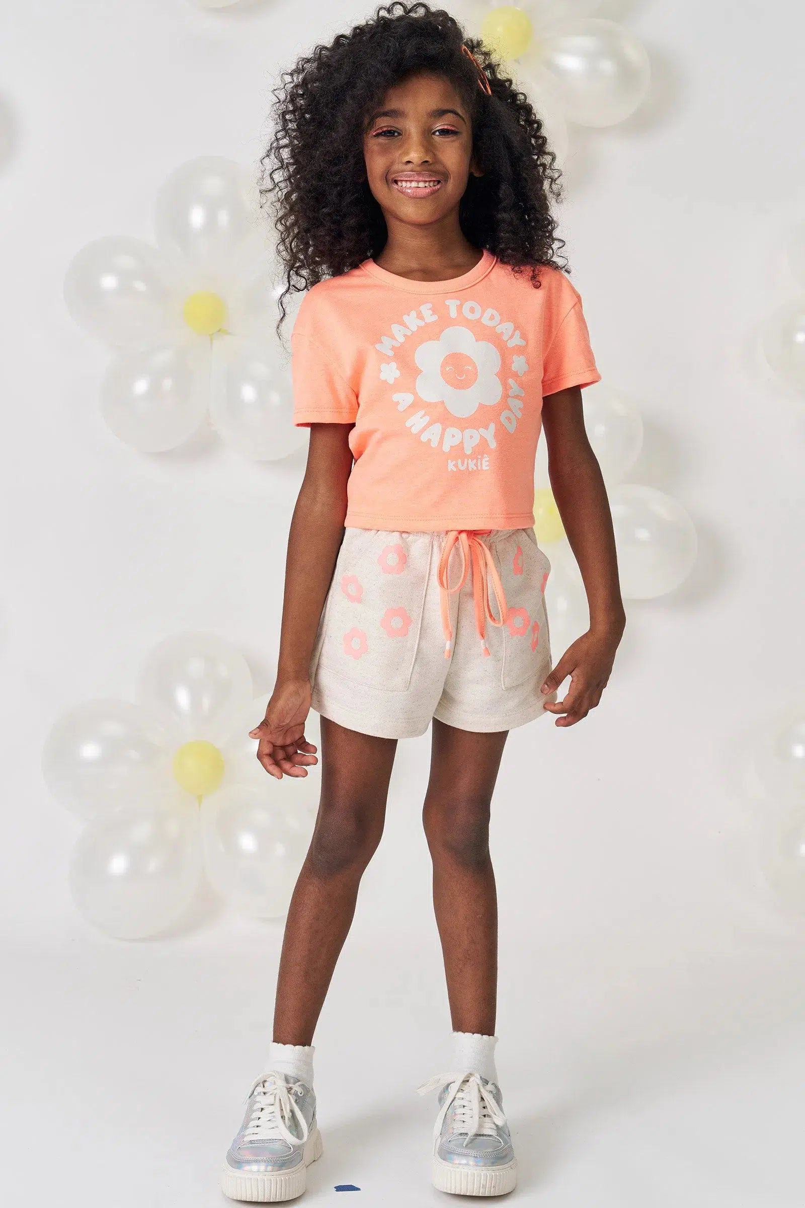 Conjunto Infantil Menina de Blusa Boxy em Meia Malha e Shorts em Moletom Linho 81573 Kukiê