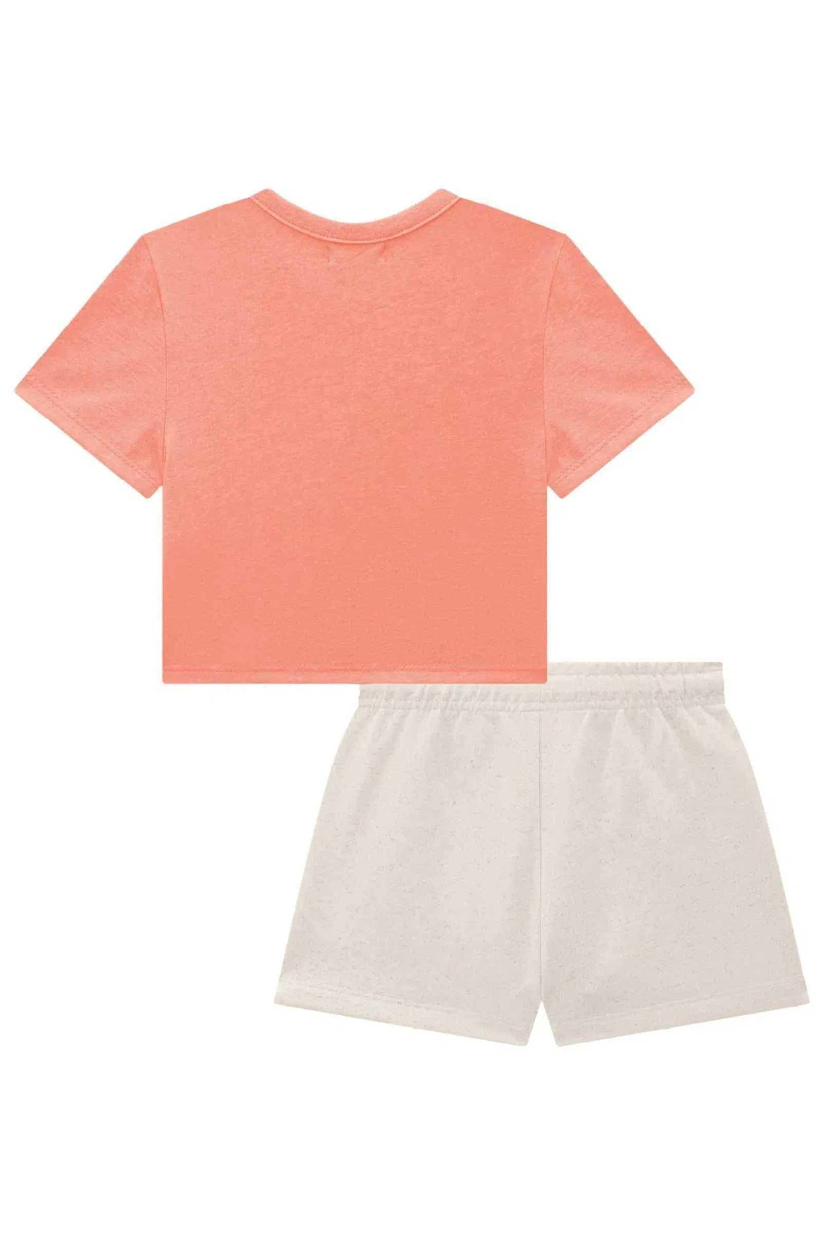 Conjunto Infantil Menina de Blusa Boxy em Meia Malha e Shorts em Moletom Linho 81573 Kukiê