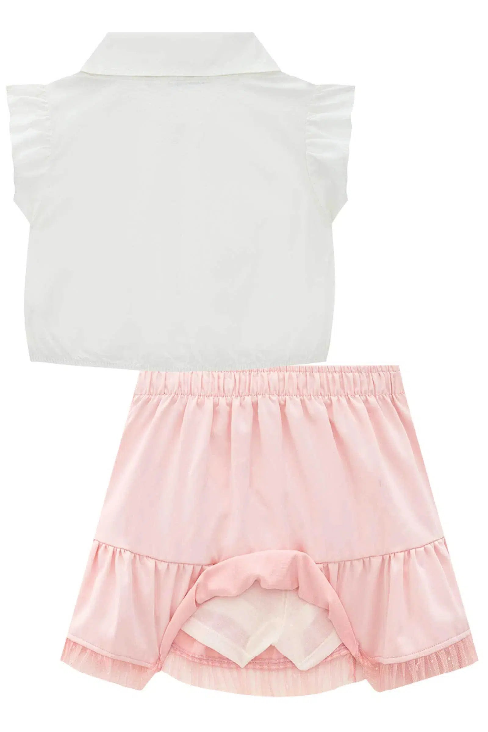 Conjunto de Blusa Boxy em Tricoline e Saia em Super Cetim. Com Shorts Embutido 77900 Infanti