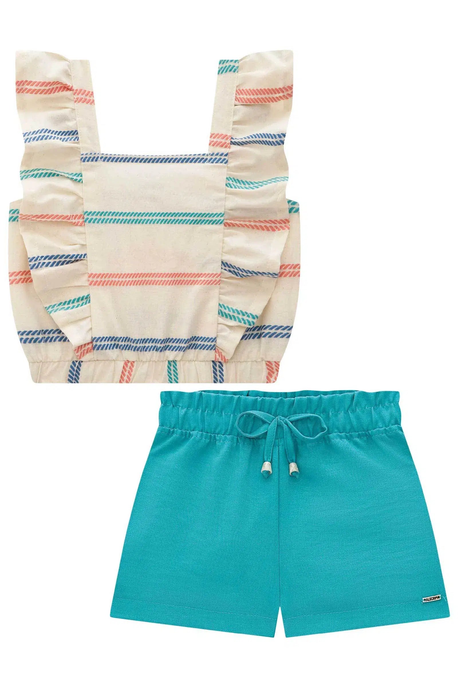 Conjunto de Blusa Boxy em Tricoline Maquinetado e Shorts em Air Flow 73922 Kukiê