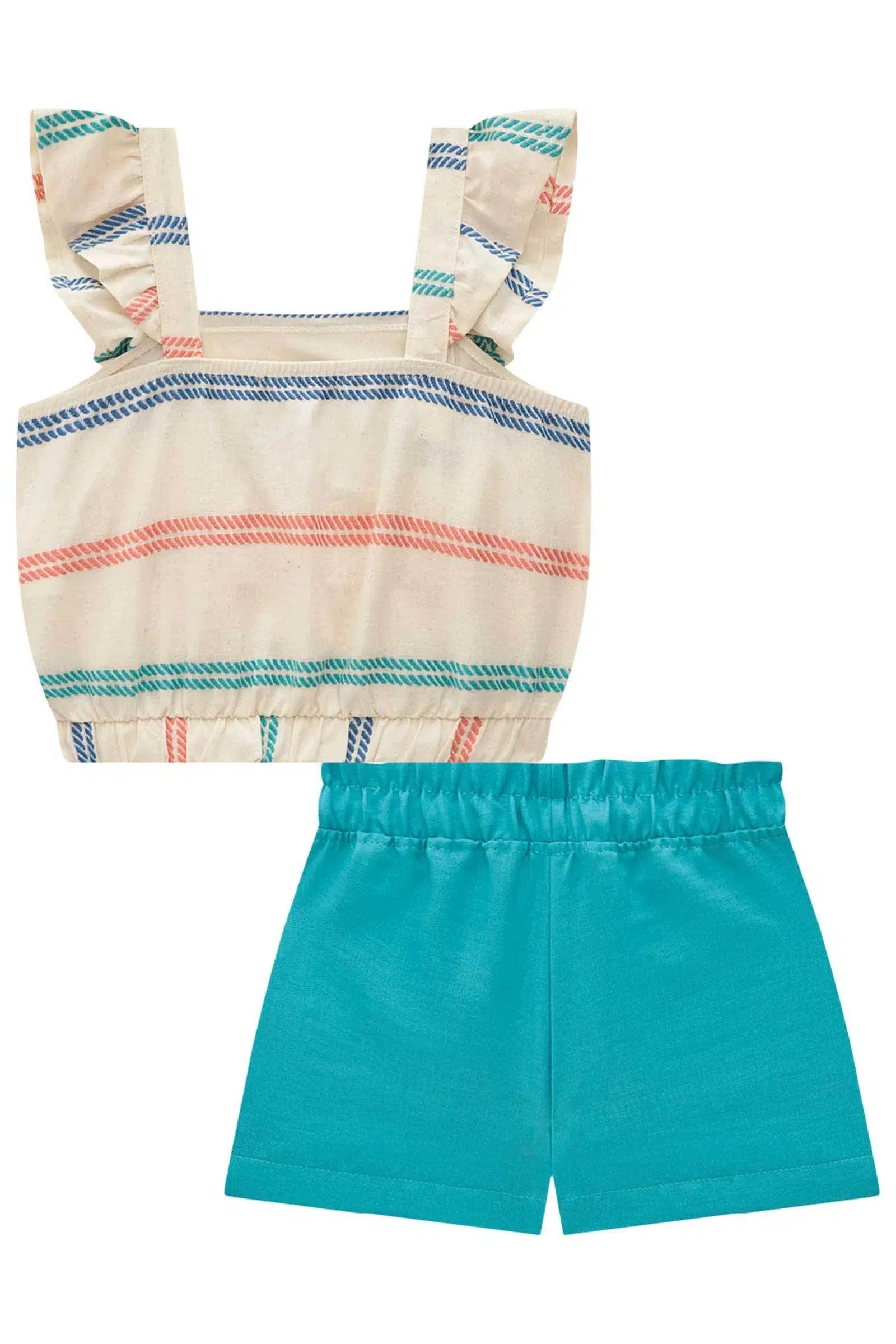 Conjunto de Blusa Boxy em Tricoline Maquinetado e Shorts em Air Flow 73922 Kukiê