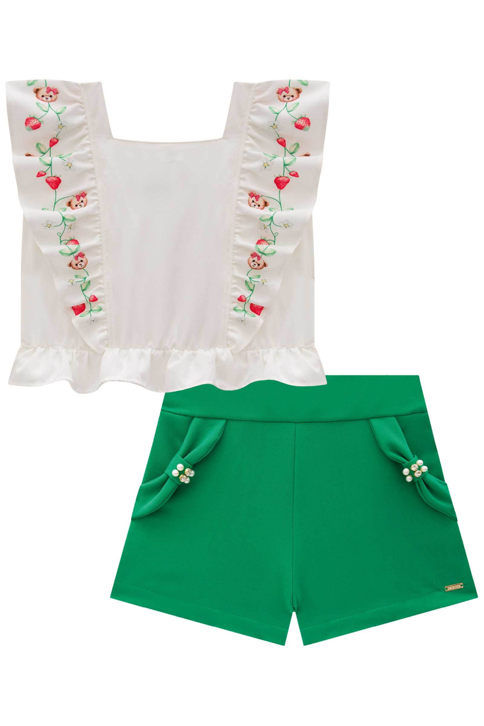 Conjunto de Blusa Boxy em Visco Twill com Shorts em Blend de Viscose Sarjada 78274 Infanti