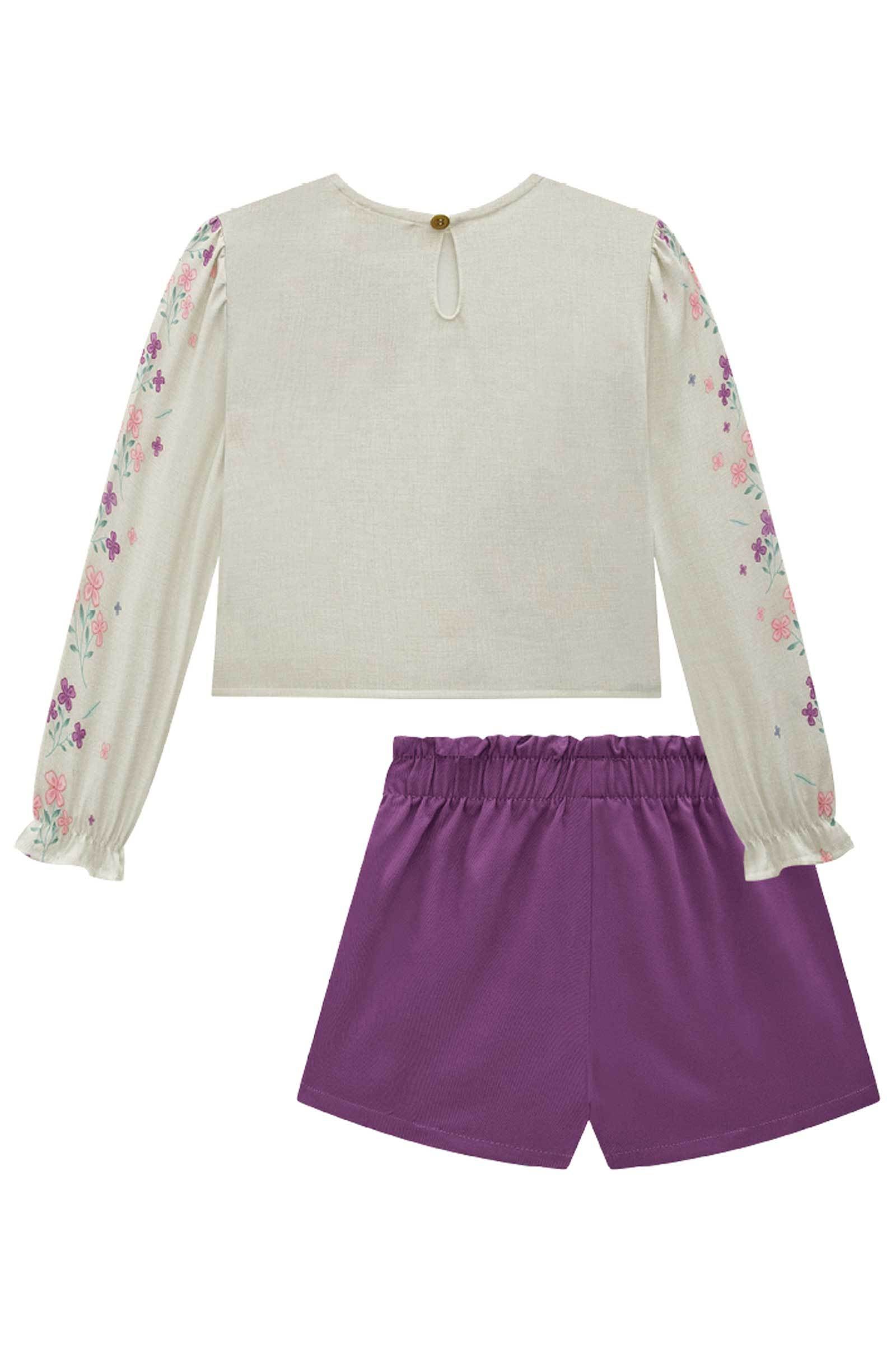 Conjunto de Blusa Boxy em Visco Twill com Shorts em Viscose Rayon 79586 Infanti Infantil Menina