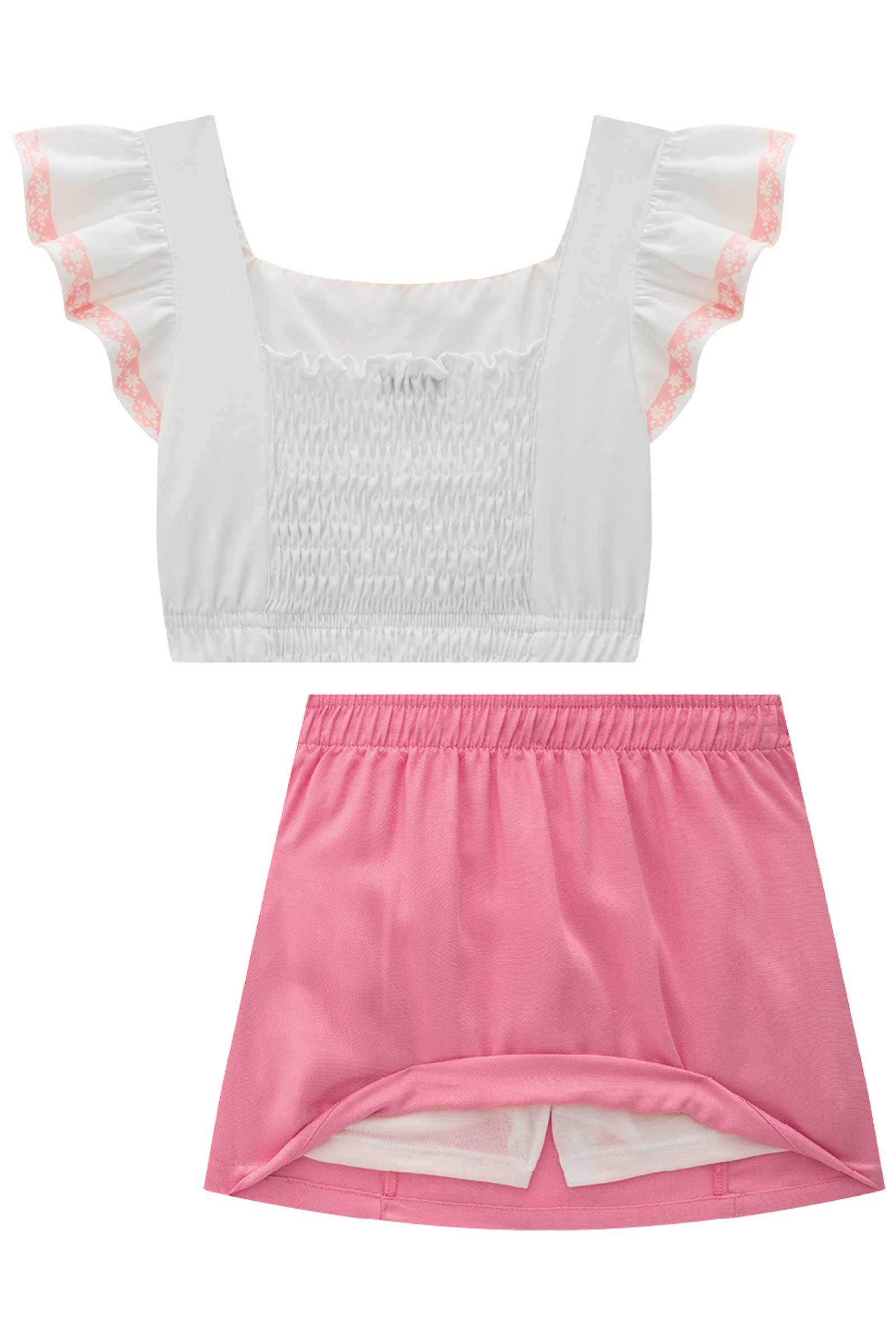 Conjunto de Blusa Boxy em Visco Twill e Saia em Twill Raion. Com Shorts Embutido 77906 Infanti