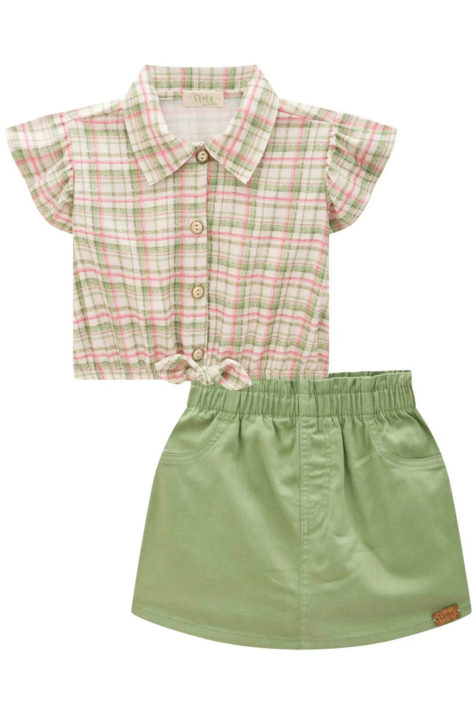 Conjunto Infantil de Blusa Boxy em Visco Twill e Short Saia em Sarja com Elastano 81515 Infanti