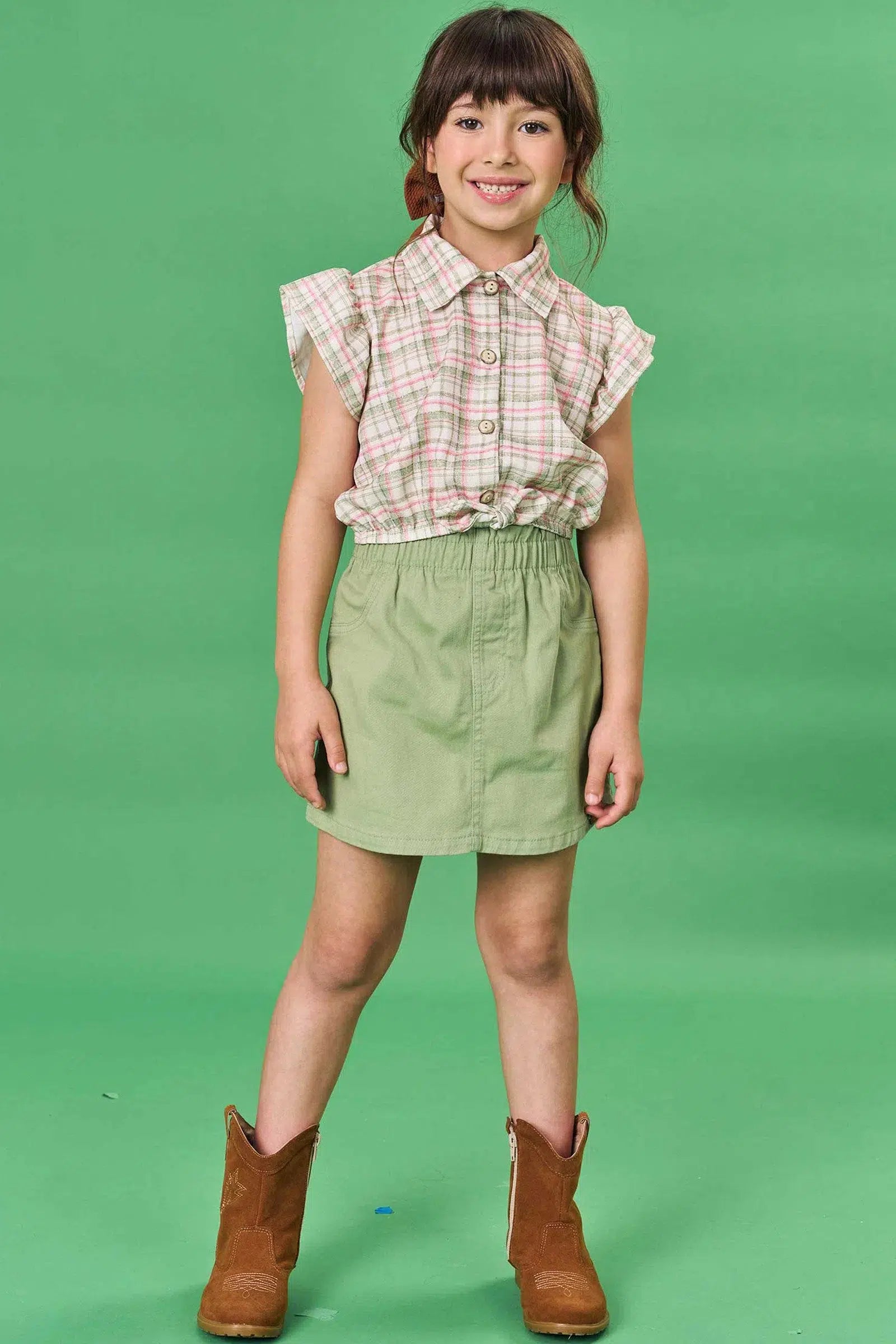 Conjunto Infantil de Blusa Boxy em Visco Twill e Short Saia em Sarja com Elastano 81515 Infanti