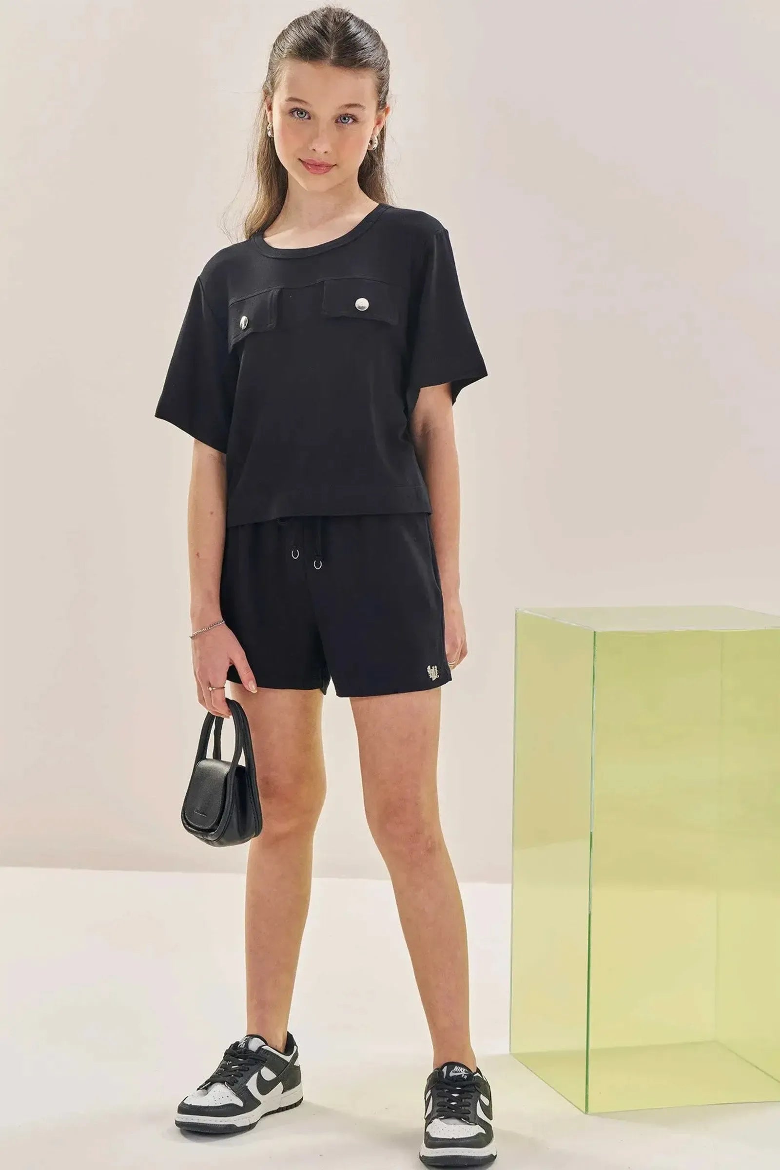 Conjunto de Blusa Boxy Over e Shorts em Molevisco 84296 Lilimoon Teen Menina