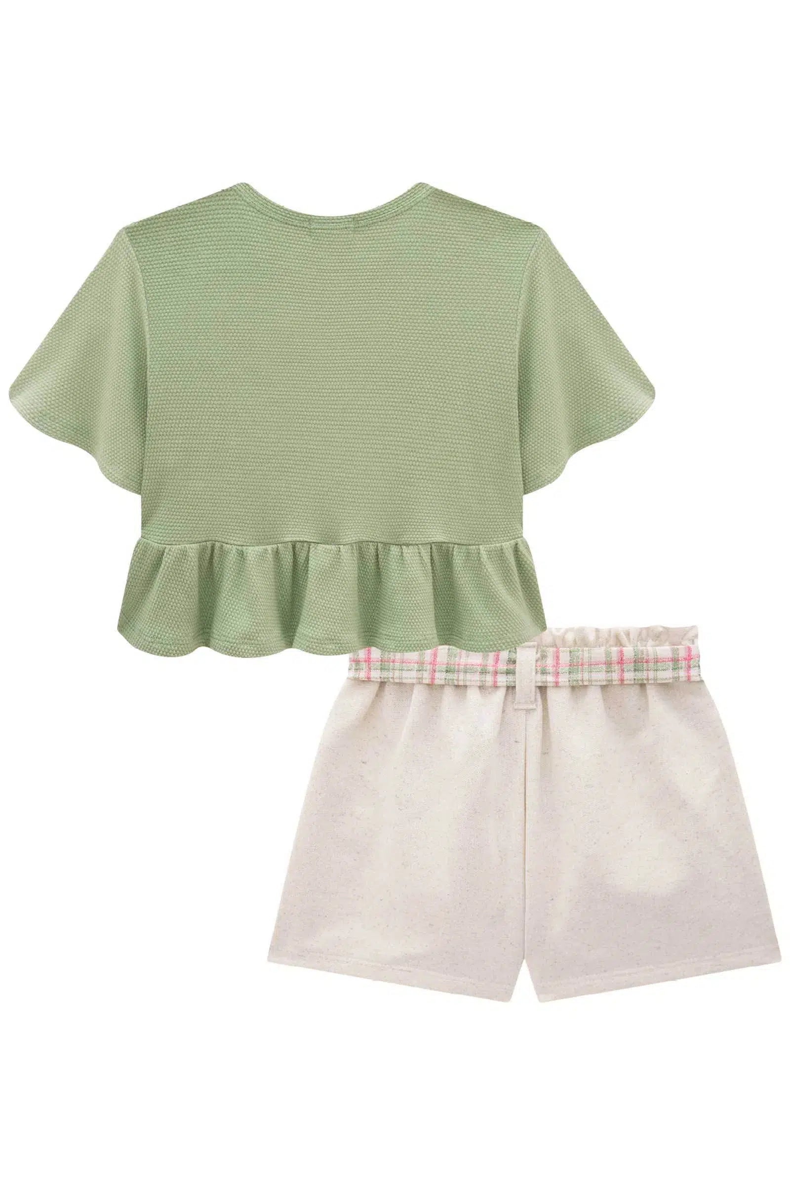 Conjunto Infantil de Blusa Boxy Over em Malha Bee com Shorts em Moletom sem Pelúcia 81489 Infanti