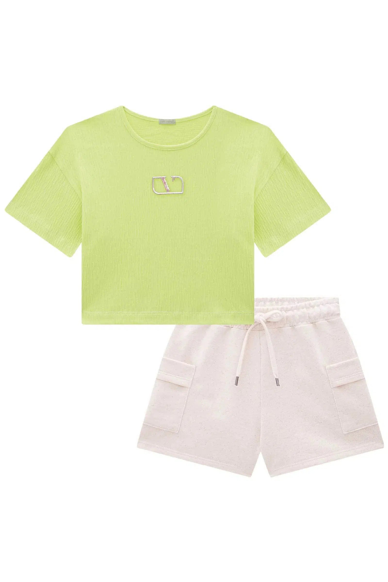 Conjunto Teen Menina de Blusa Boxy Over em Malha Wave e Shorts em Moletom sem Pelúcia 81863 Vic&Vicky