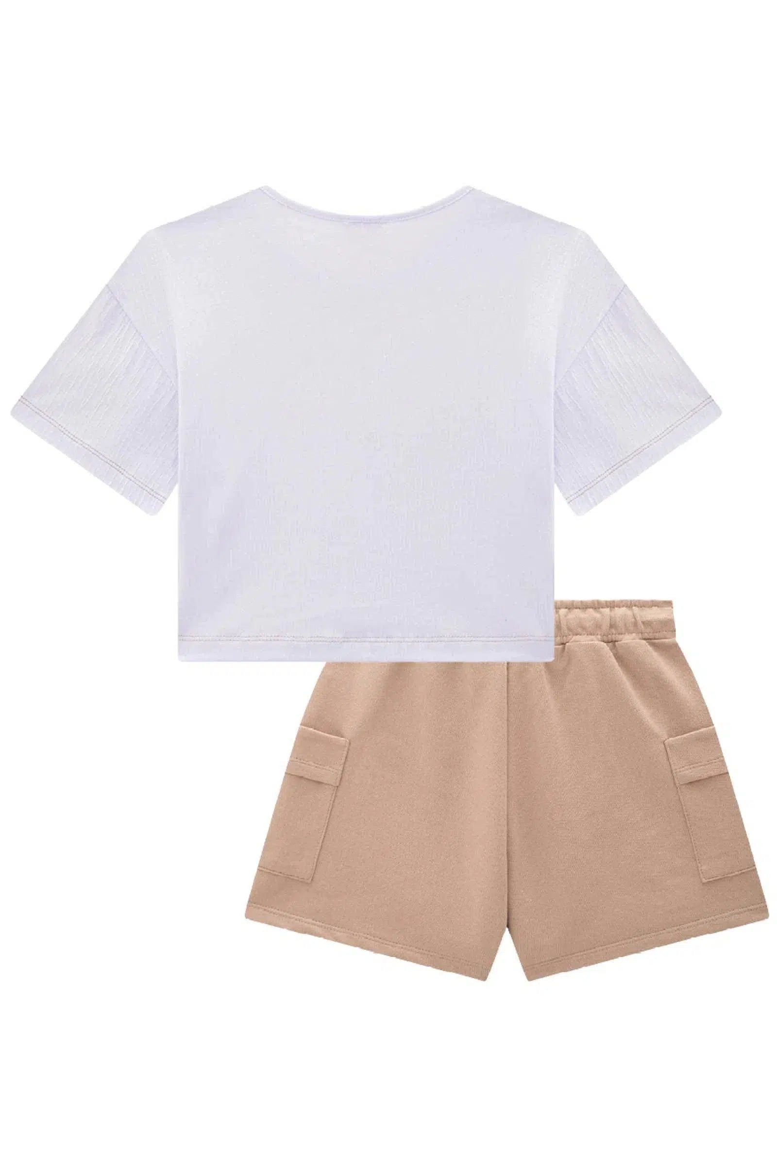 Conjunto Teen Menina de Blusa Boxy Over em Malha Wave e Shorts em Moletom sem Pelúcia 81863 Vic&Vicky