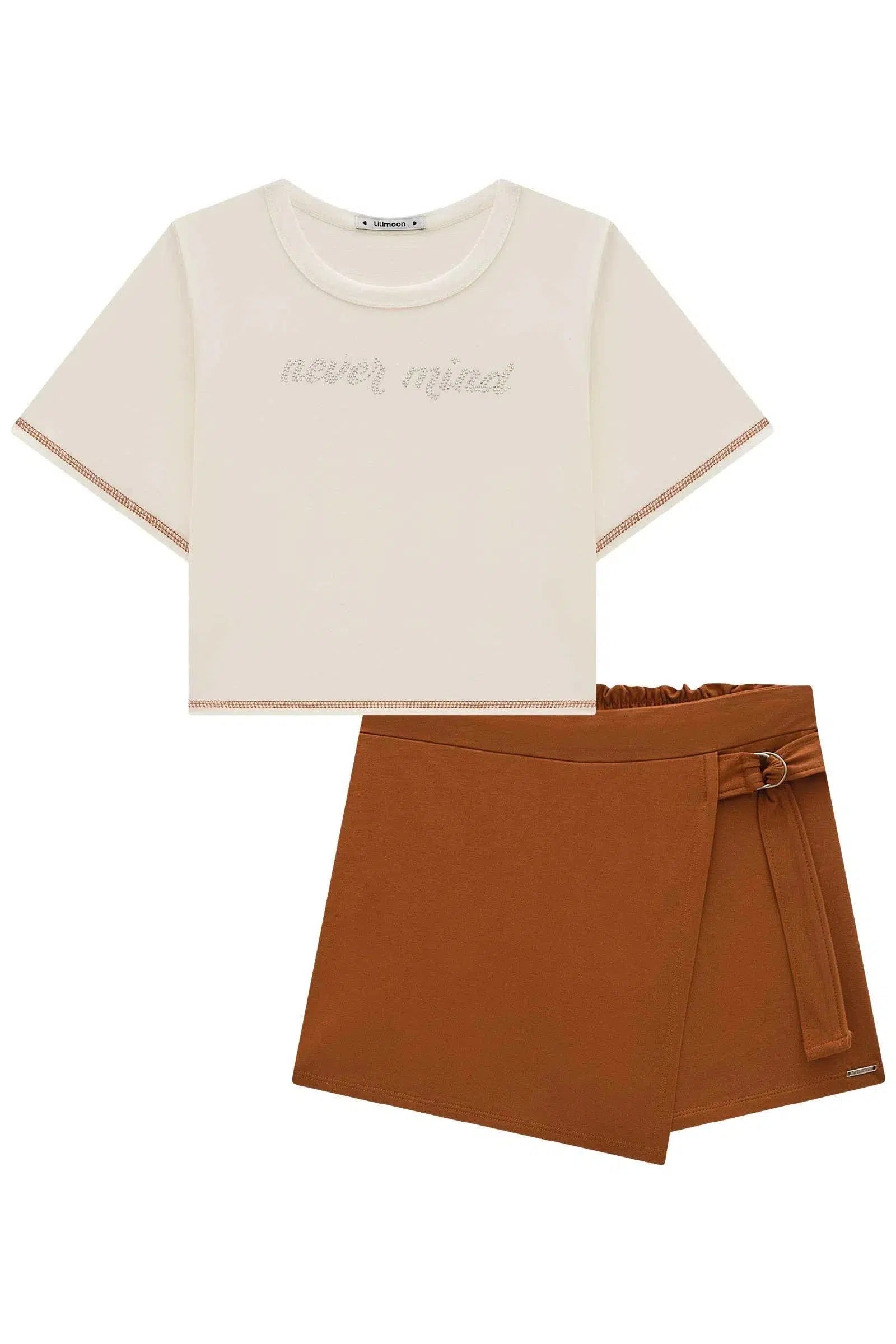 Conjunto de Blusa Boxy Over em Meia Malha e Short Saia em Molevisco 77009 Lilimoon