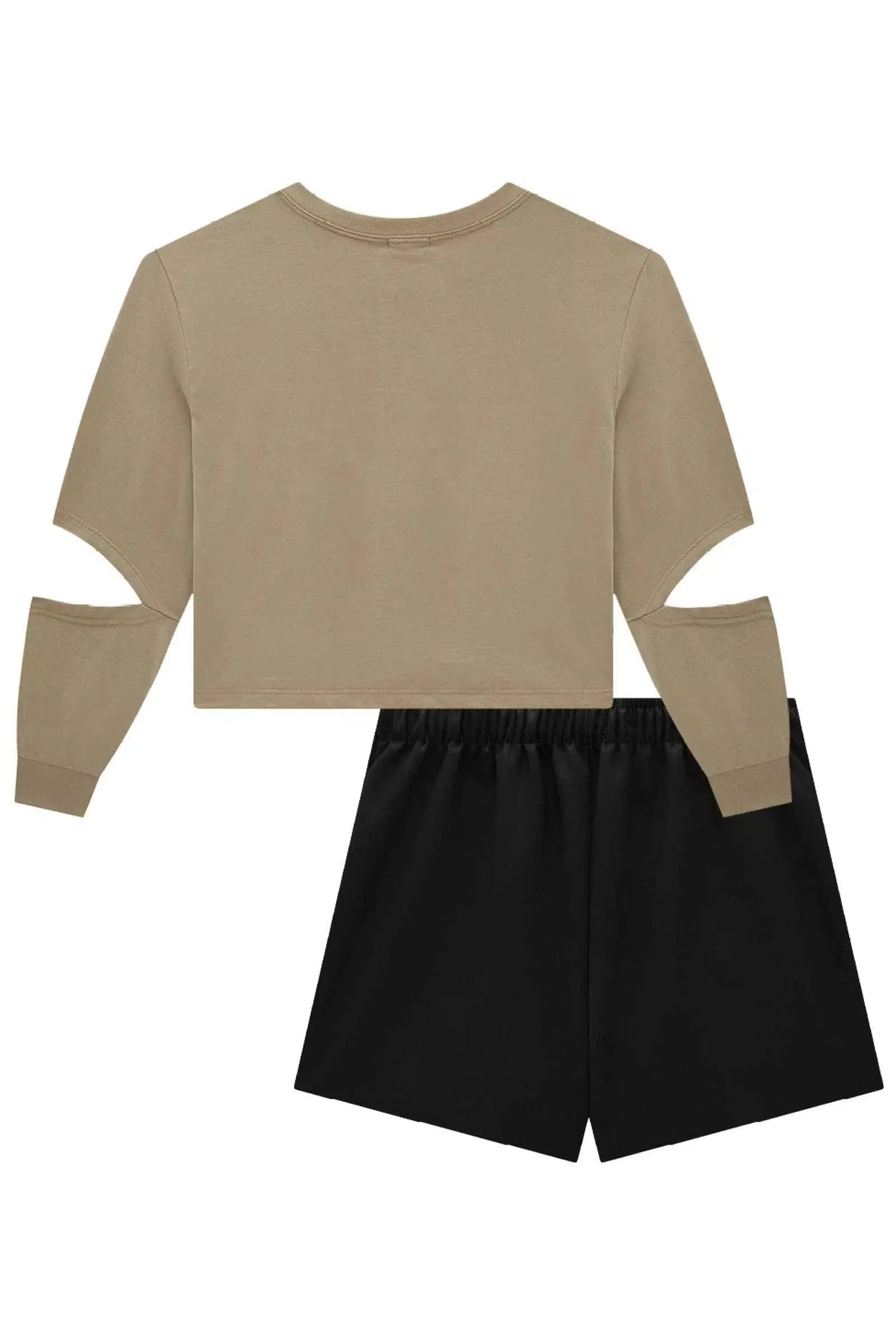 Conjunto de Blusa Boxy Over em Meia Malha e Short Saia em Suede Twill 80695 Vic&Vicky Teen Menina