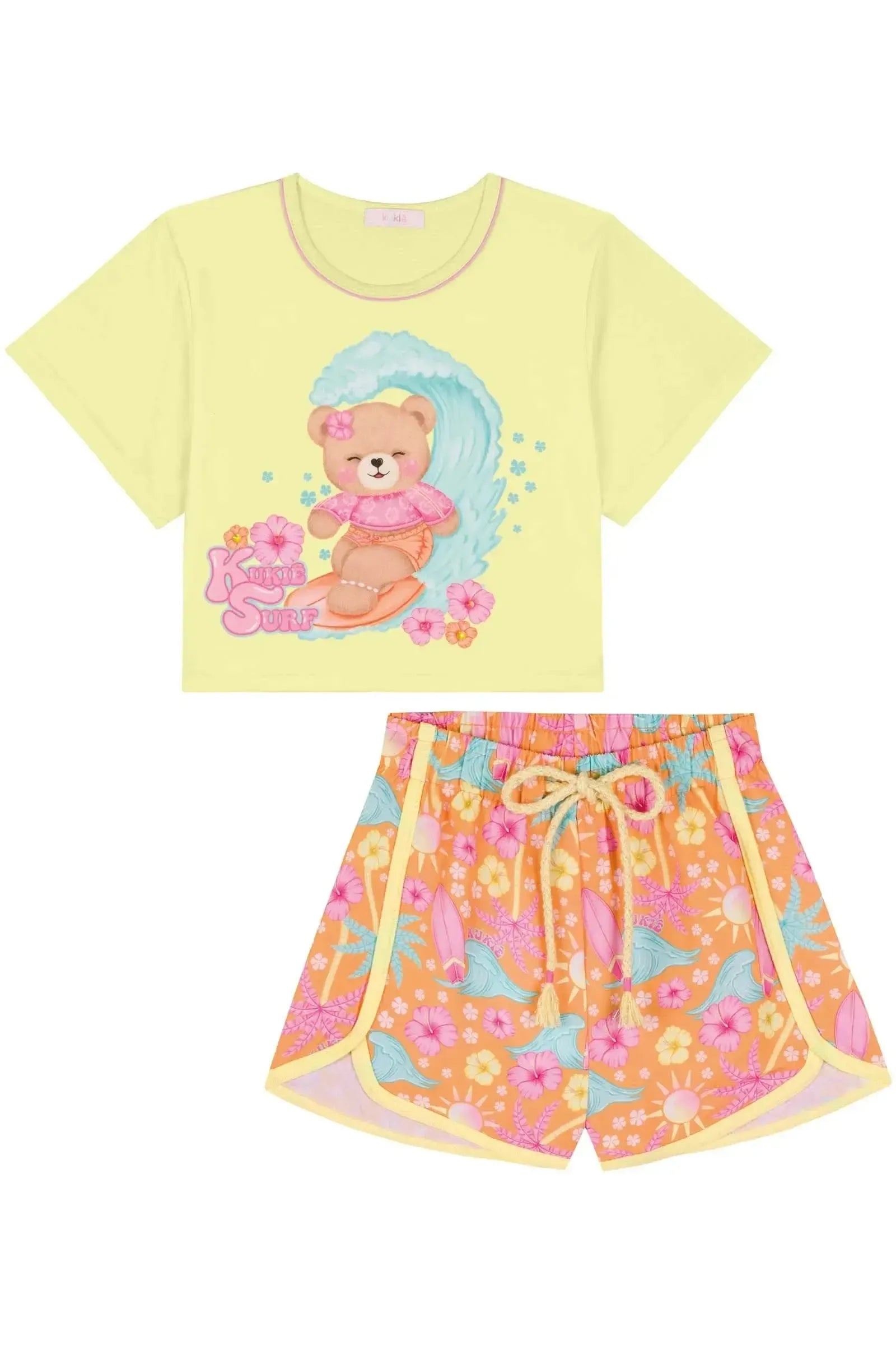Conjunto de Blusa Boxy Over em Meia Malha e Shorts em Nylon 83956 Kukiê Infantil Menina