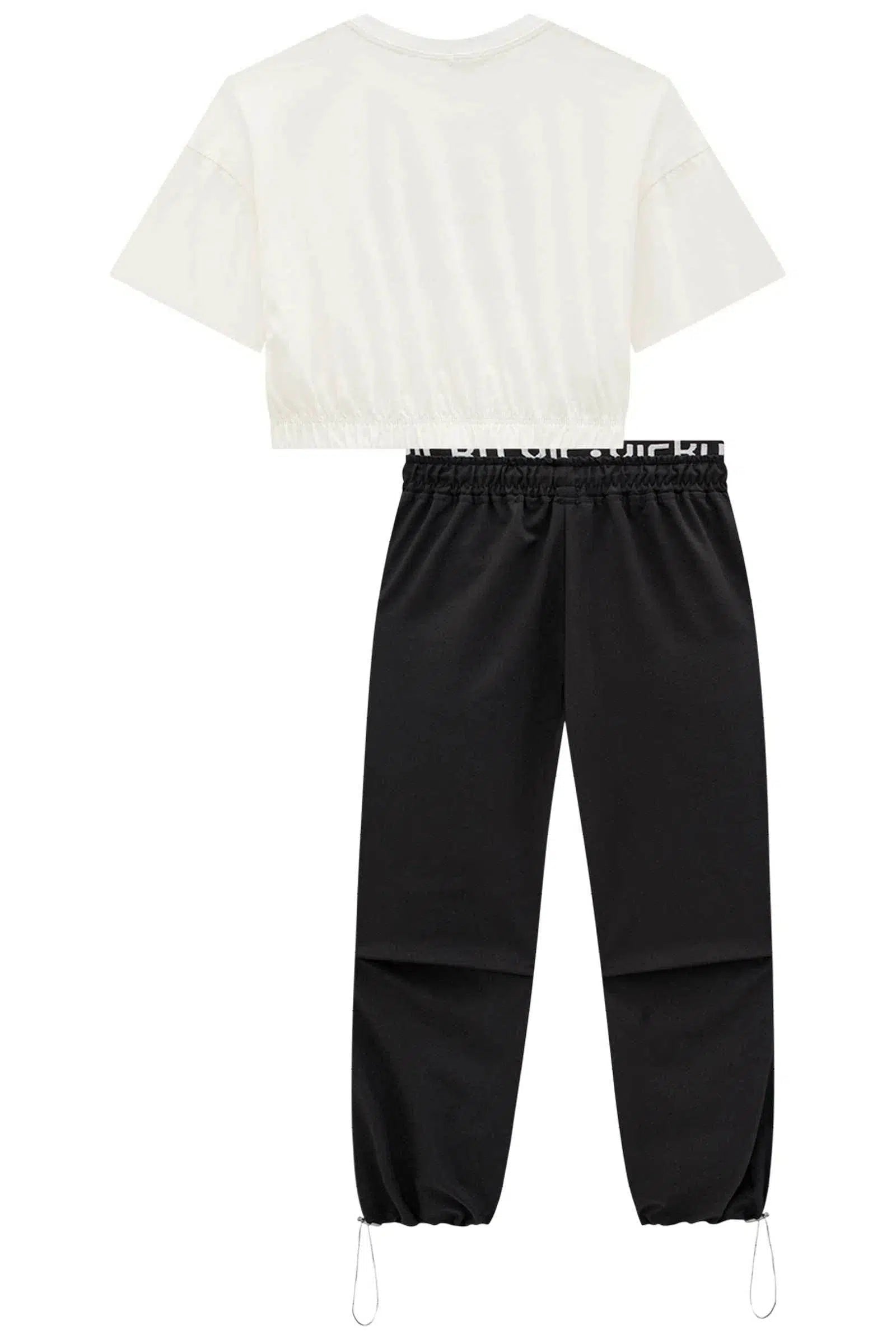 Conjunto Teen Menina de Blusa Cropped Baggy em Meia Malha e Calça Parachute em Nylon 82001 Vic&Vicky