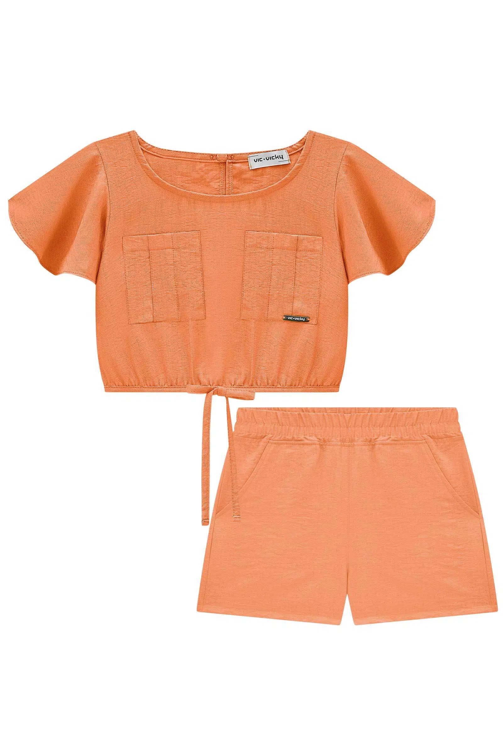 Conjunto de Blusa Cropped e Shorts em Viscose Turim 75800 Vic&Vicky