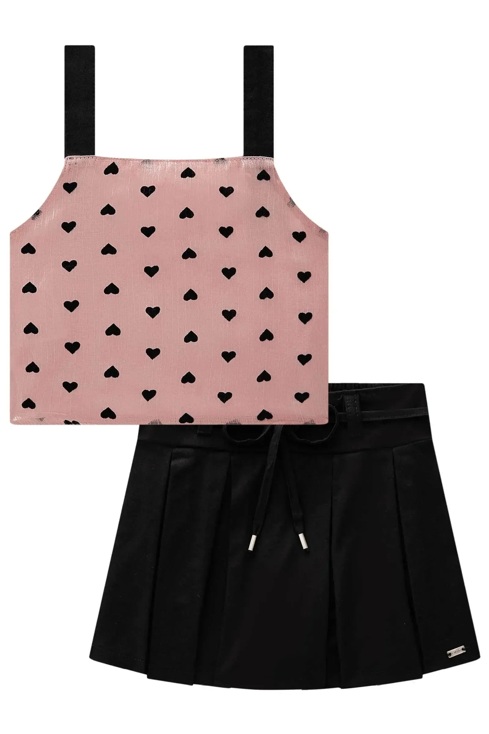 Conjunto de Blusa Cropped em Chiffon de Organza e Short Saia Sarja com Elastano 85580 Infanti Infantil Menina