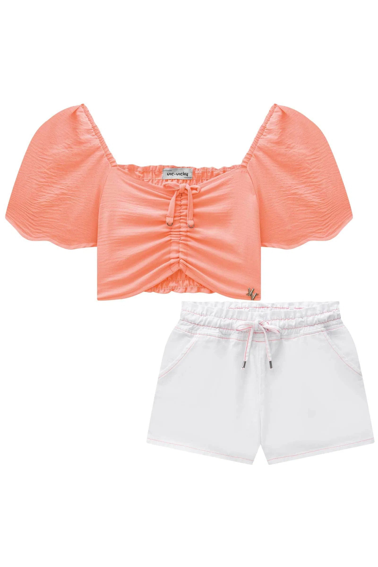 Conjunto de Blusa Cropped em Corsica e Shorts em Tecido 100% Algodão 75271 Vic&Vicky