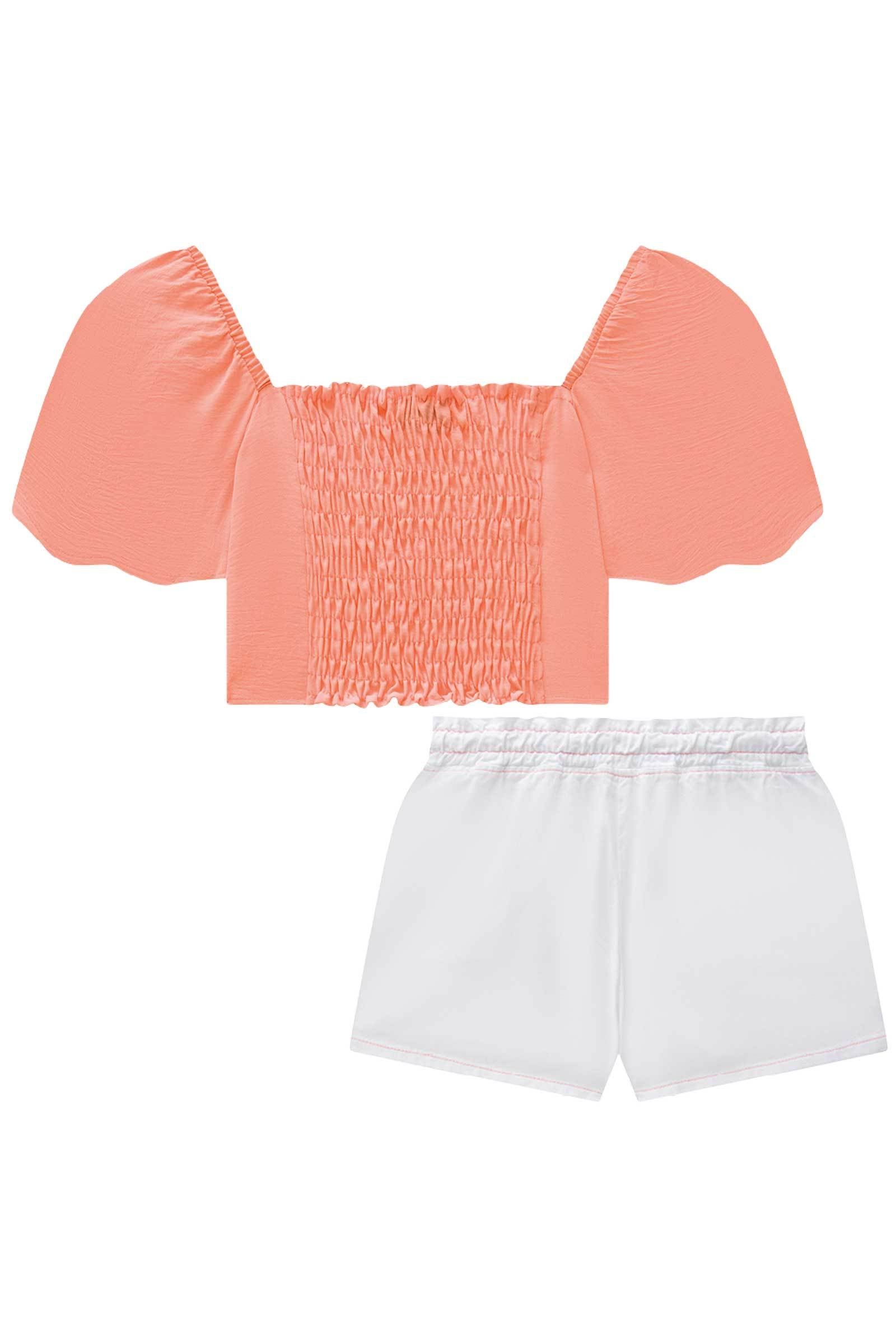 Conjunto de Blusa Cropped em Corsica e Shorts em Tecido 100% Algodão 75271 Vic&Vicky