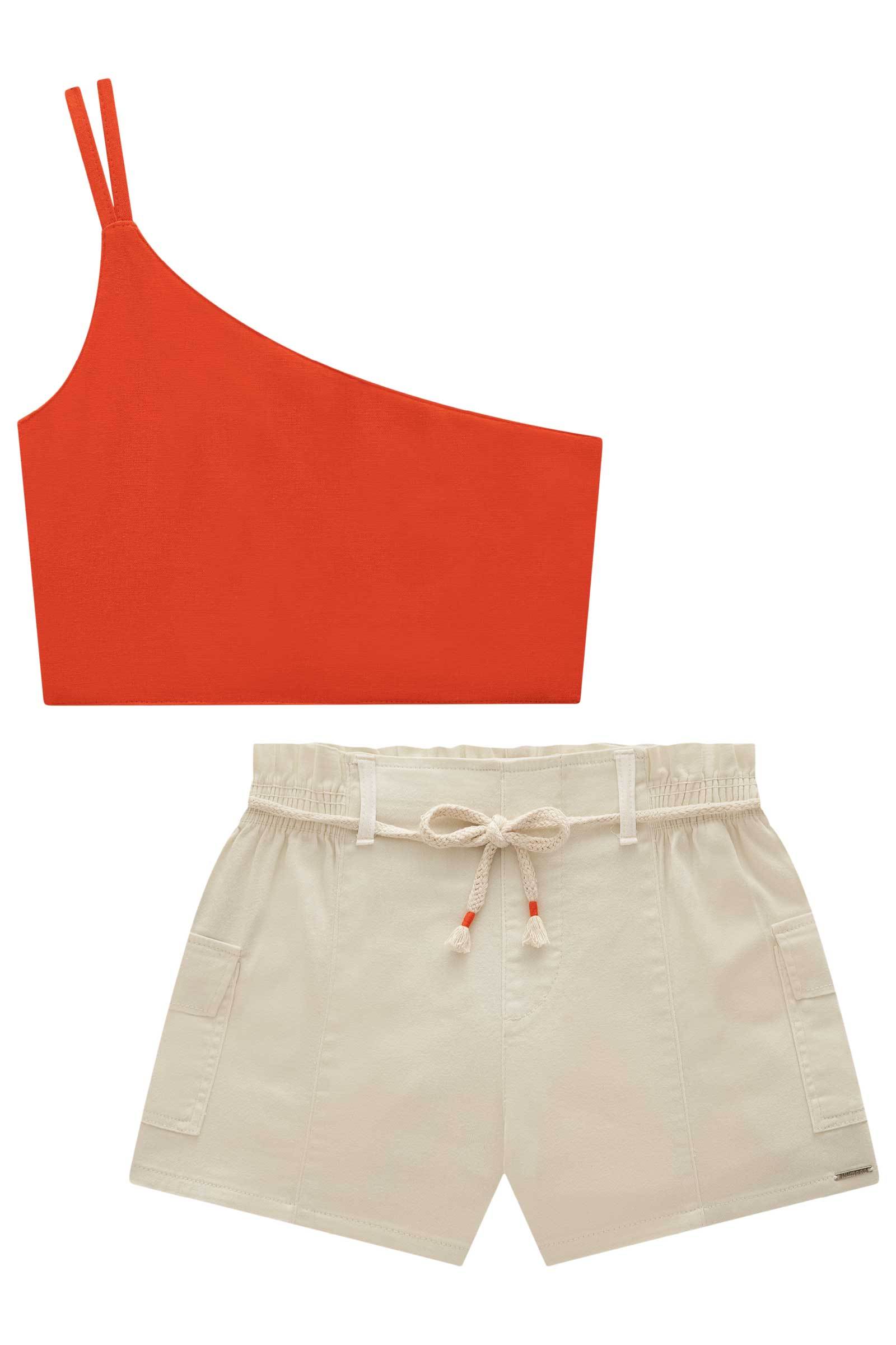 Conjunto de Blusa Cropped em New Linox e Shorts em Sarja com Elastano 77525 Lilimoon