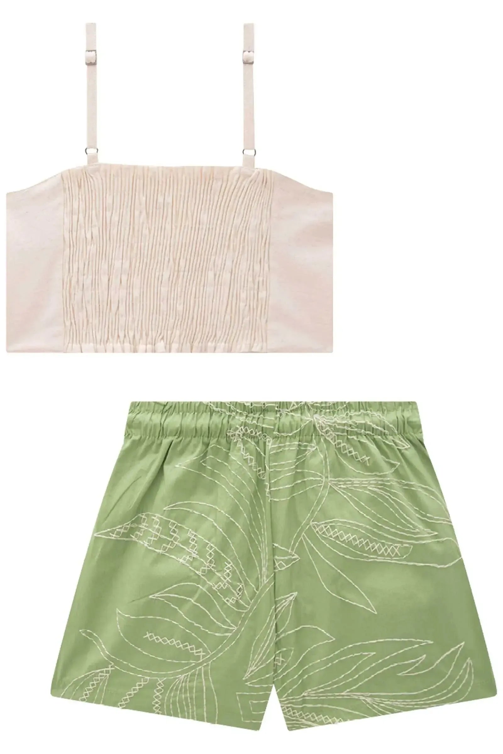 Conjunto de Blusa Cropped em Ribana Fancy e Shorts em Alfaiataria Hi Dense 85326 Vic&Vicky Teen Menina
