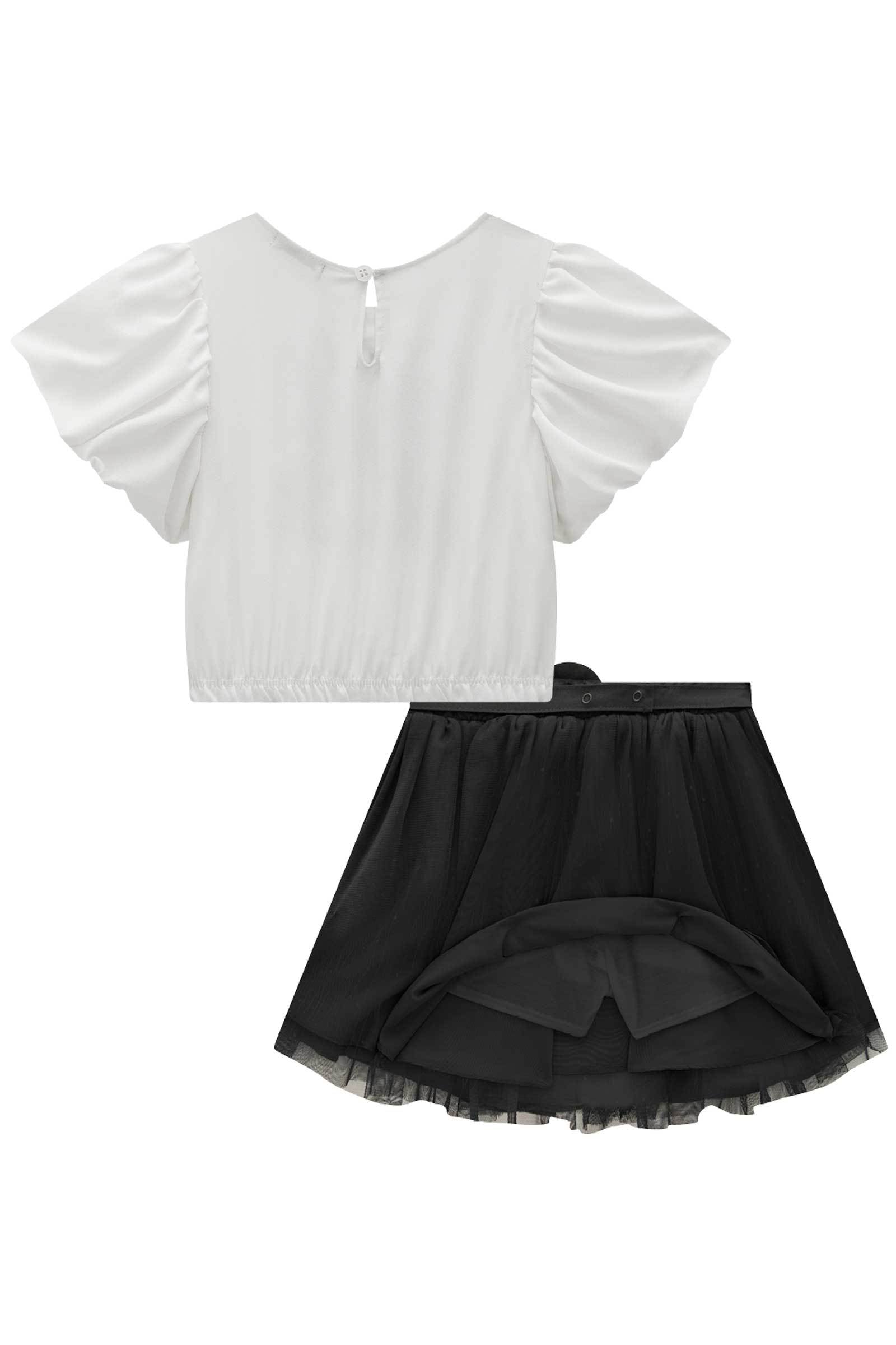 Conjunto de Blusa Cropped em Visco Twill e Saia em Tule. Com Shorts Embutido 77961 Infanti