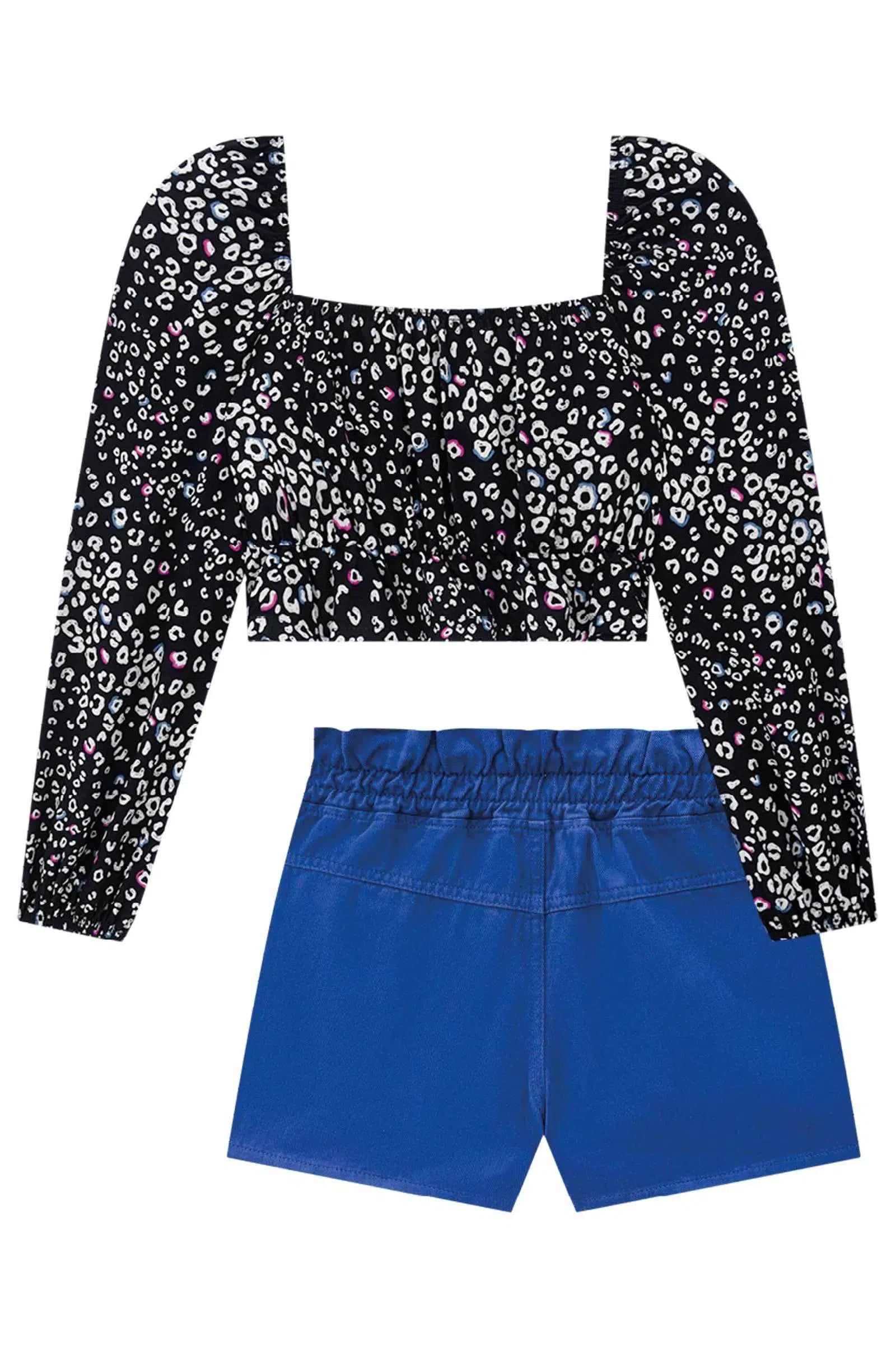 Conjunto de Blusa Cropped em Viscose Digital e Shorts em Sarja Pita Tinto 71917 Vic&Vicky