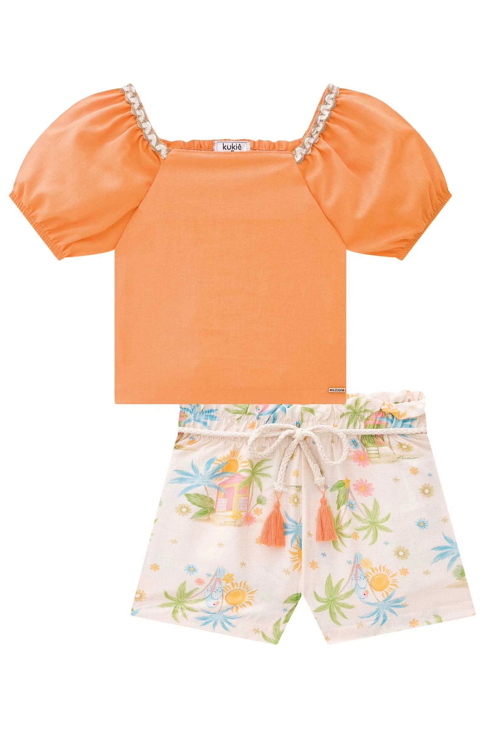 Conjunto de Blusa Cropped em Viscose e Shorts em Viscose 74156 Kukiê