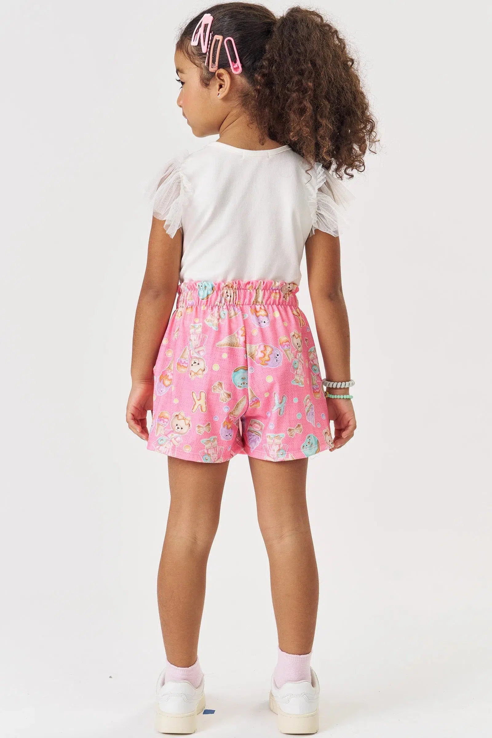 Conjunto Infantil Menina de Blusa e Shorts Saia em Malha Power 81581 Kukiê