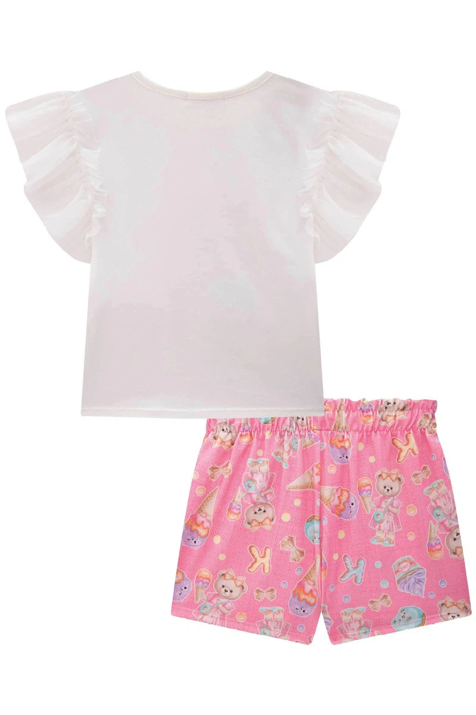 Conjunto Infantil Menina de Blusa e Shorts Saia em Malha Power 81581 Kukiê