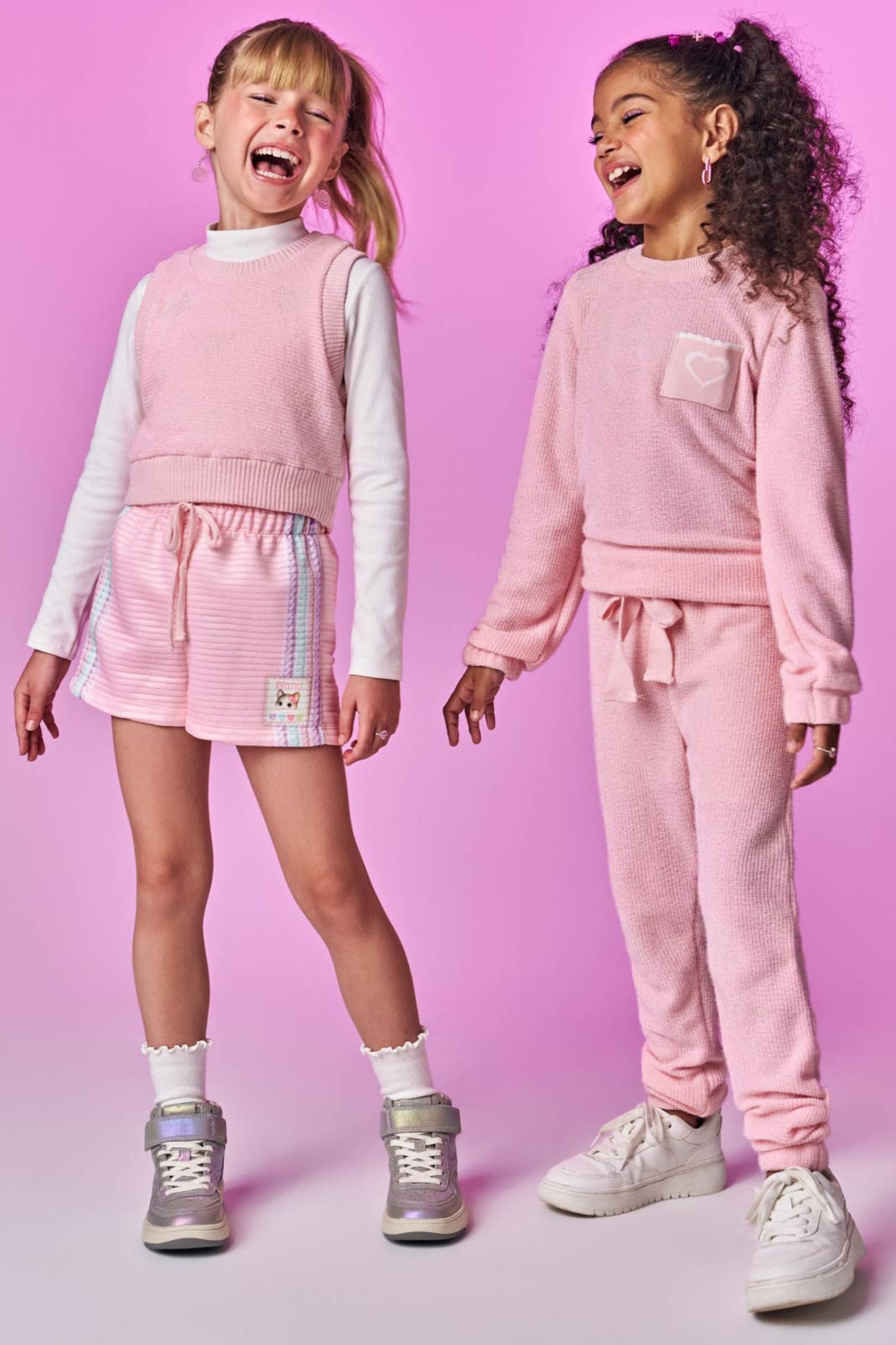 Conjunto de Blusa em Canelado Colete em Malha Tricô e Shorts em Malha Canelada 80640 Infanti Infantil Menina