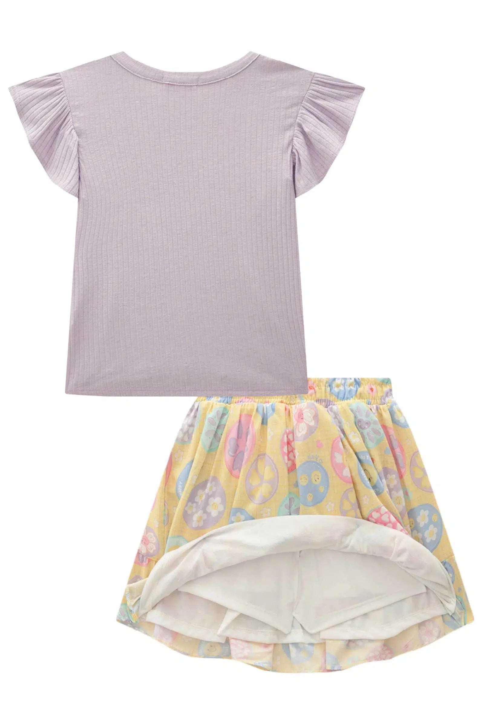 Conjunto Infantil Menina de Blusa em Canelado e Saia em Light Peach Textura 81580 Kukiê